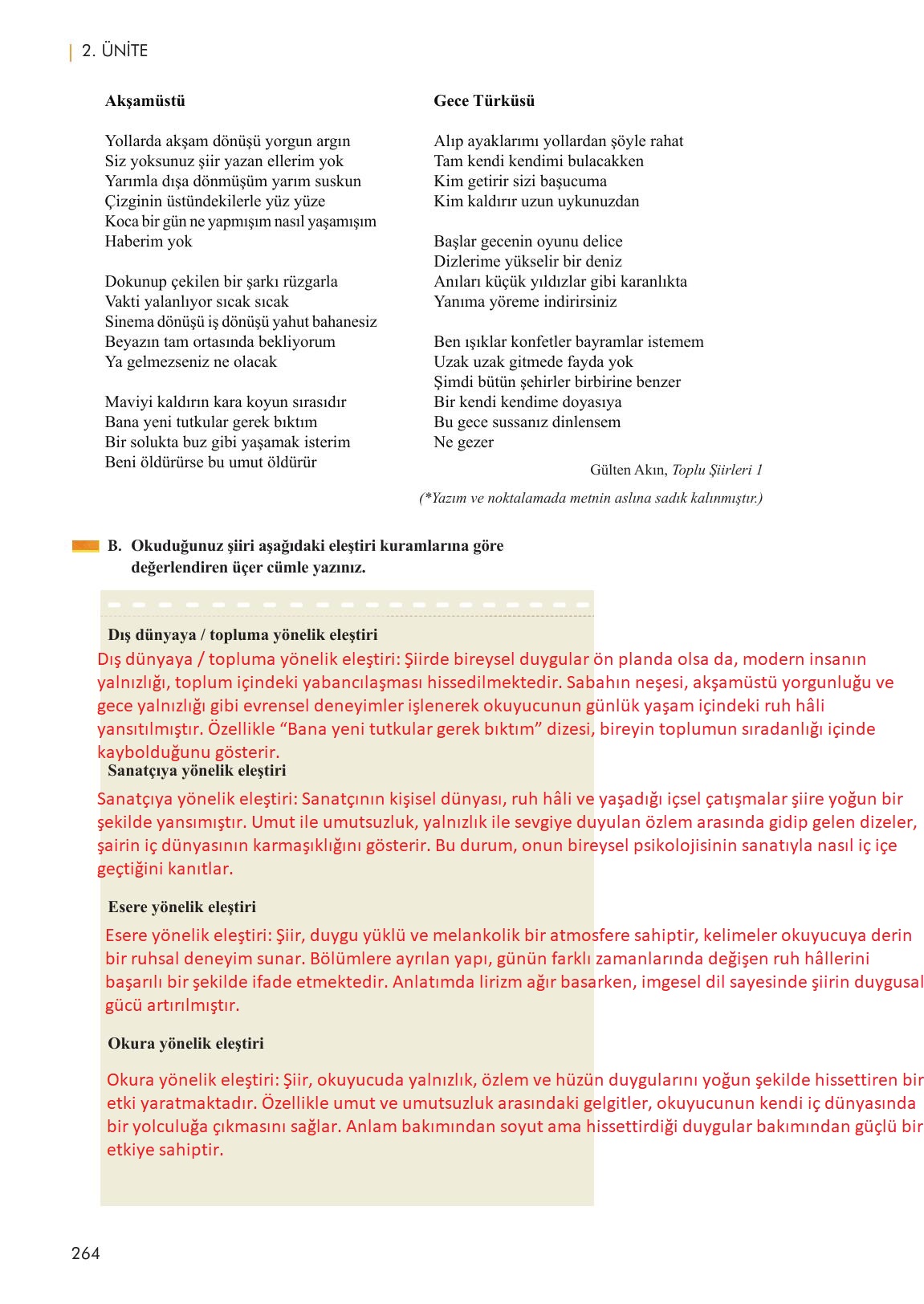 11. Sınıf Meb Yayınları Metin Tahlilleri Ders Kitabı Sayfa 264 Cevapları