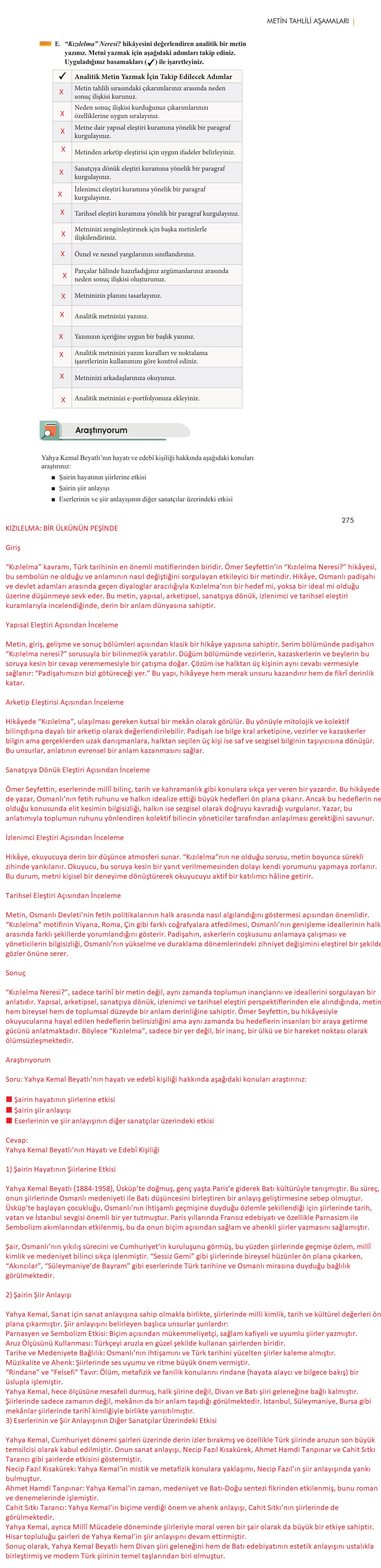 11. Sınıf Meb Yayınları Metin Tahlilleri Ders Kitabı Sayfa 275 Cevapları