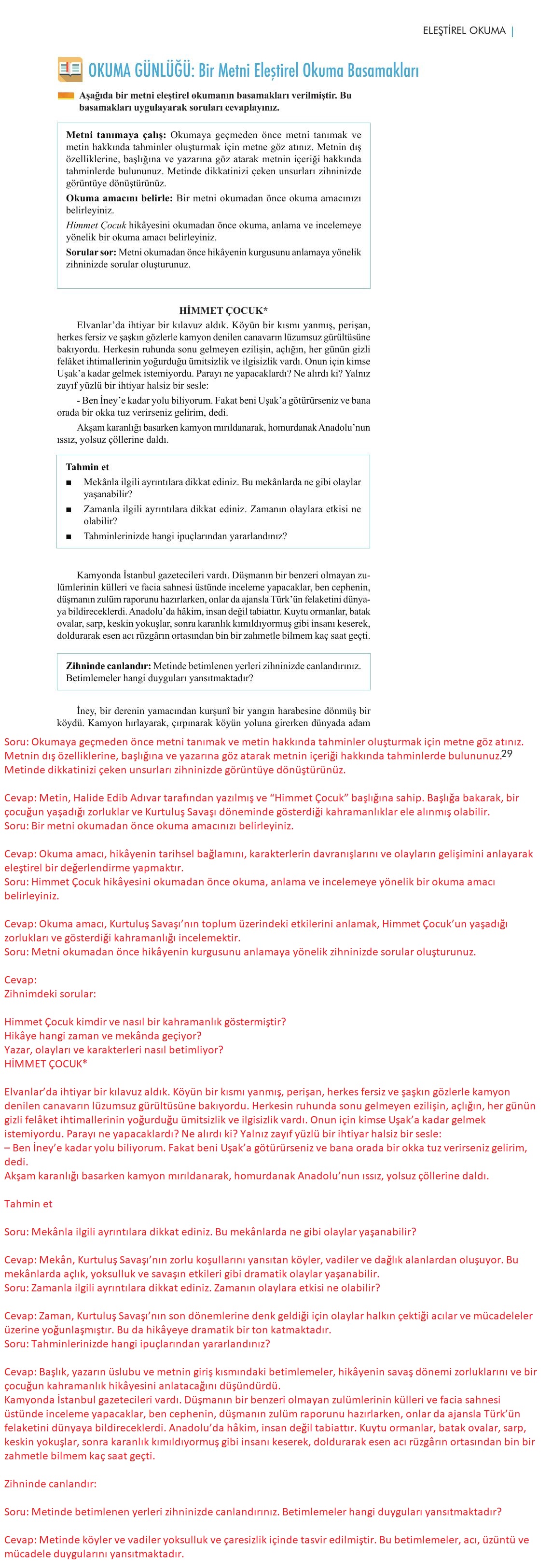 11. Sınıf Meb Yayınları Metin Tahlilleri Ders Kitabı Sayfa 29 Cevapları