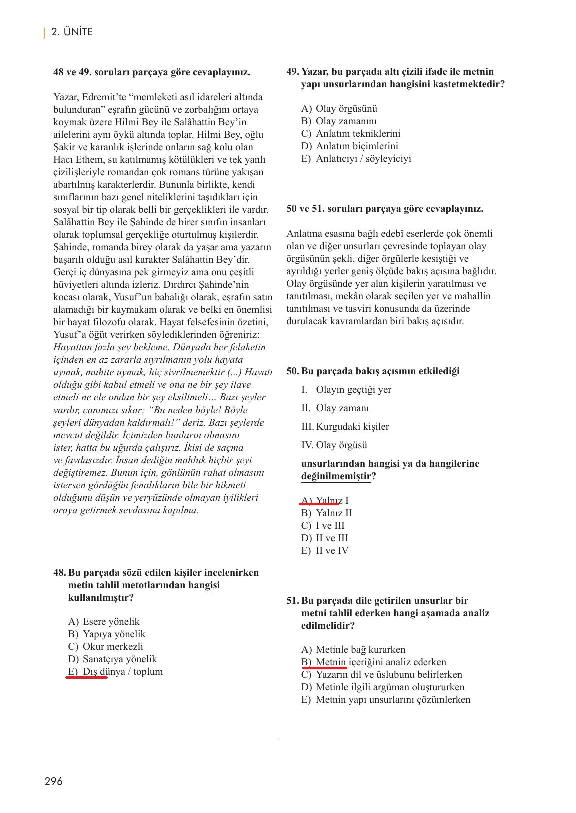 11. Sınıf Meb Yayınları Metin Tahlilleri Ders Kitabı Sayfa 296 Cevapları