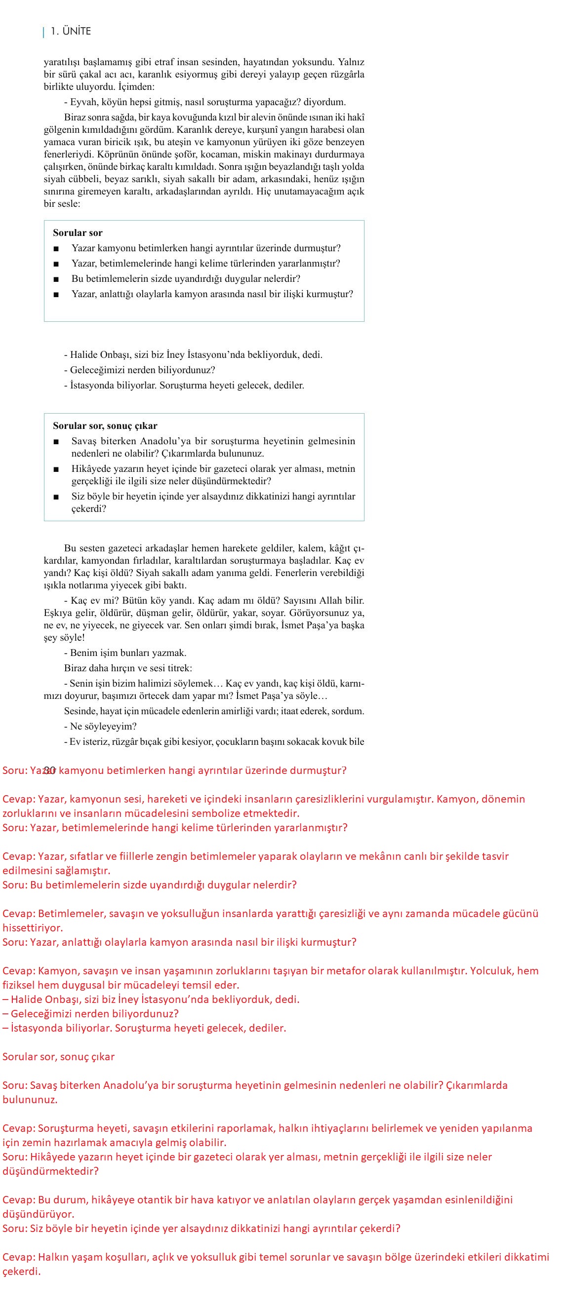 11. Sınıf Meb Yayınları Metin Tahlilleri Ders Kitabı Sayfa 30 Cevapları