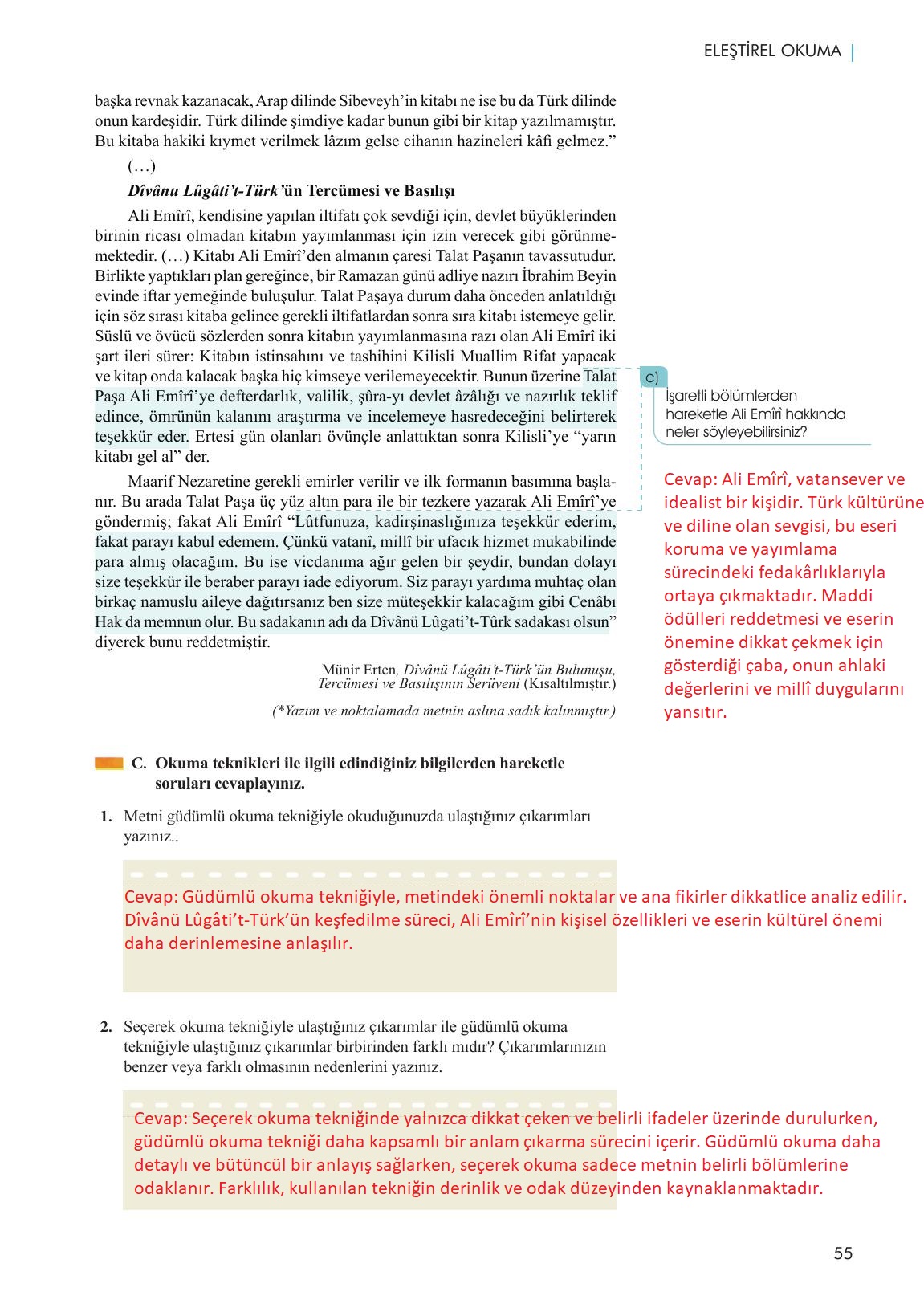 11. Sınıf Meb Yayınları Metin Tahlilleri Ders Kitabı Sayfa 55 Cevapları