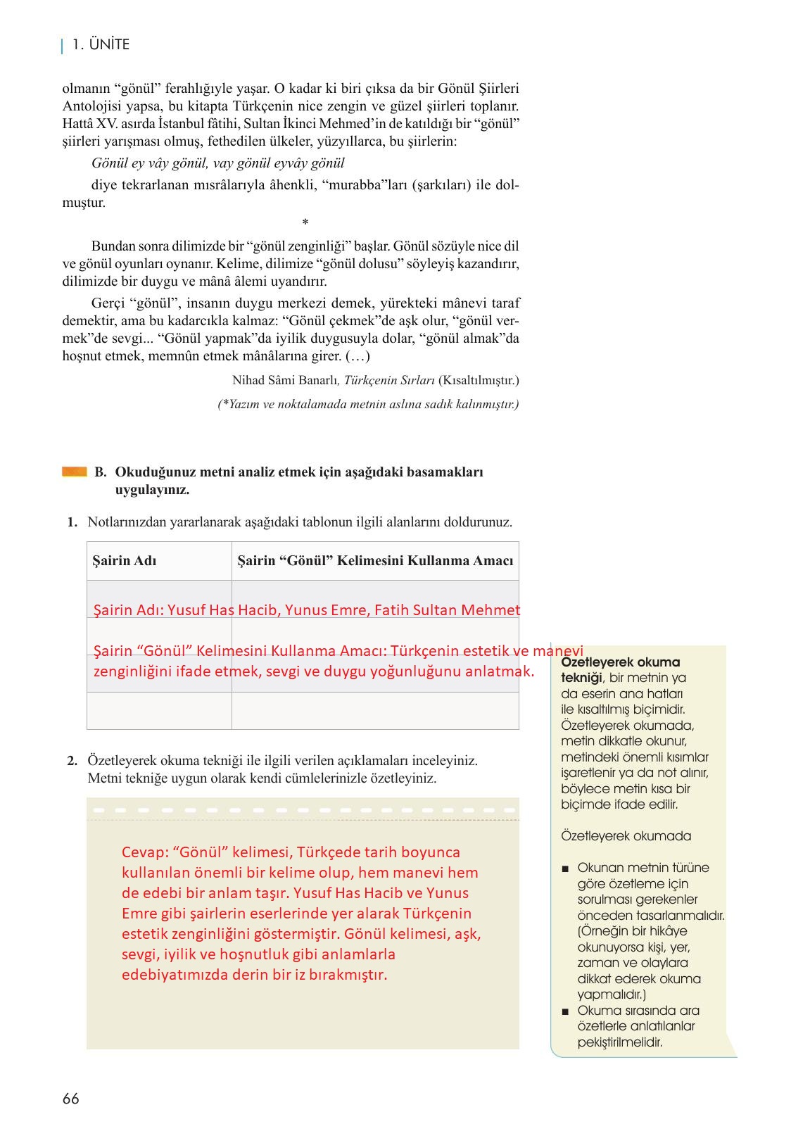 11. Sınıf Meb Yayınları Metin Tahlilleri Ders Kitabı Sayfa 66 Cevapları