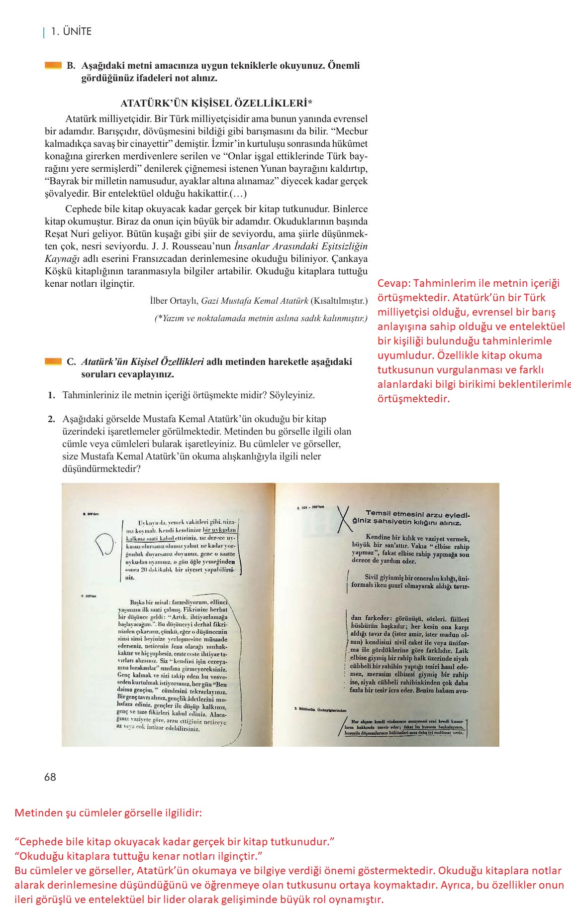 11. Sınıf Meb Yayınları Metin Tahlilleri Ders Kitabı Sayfa 68 Cevapları