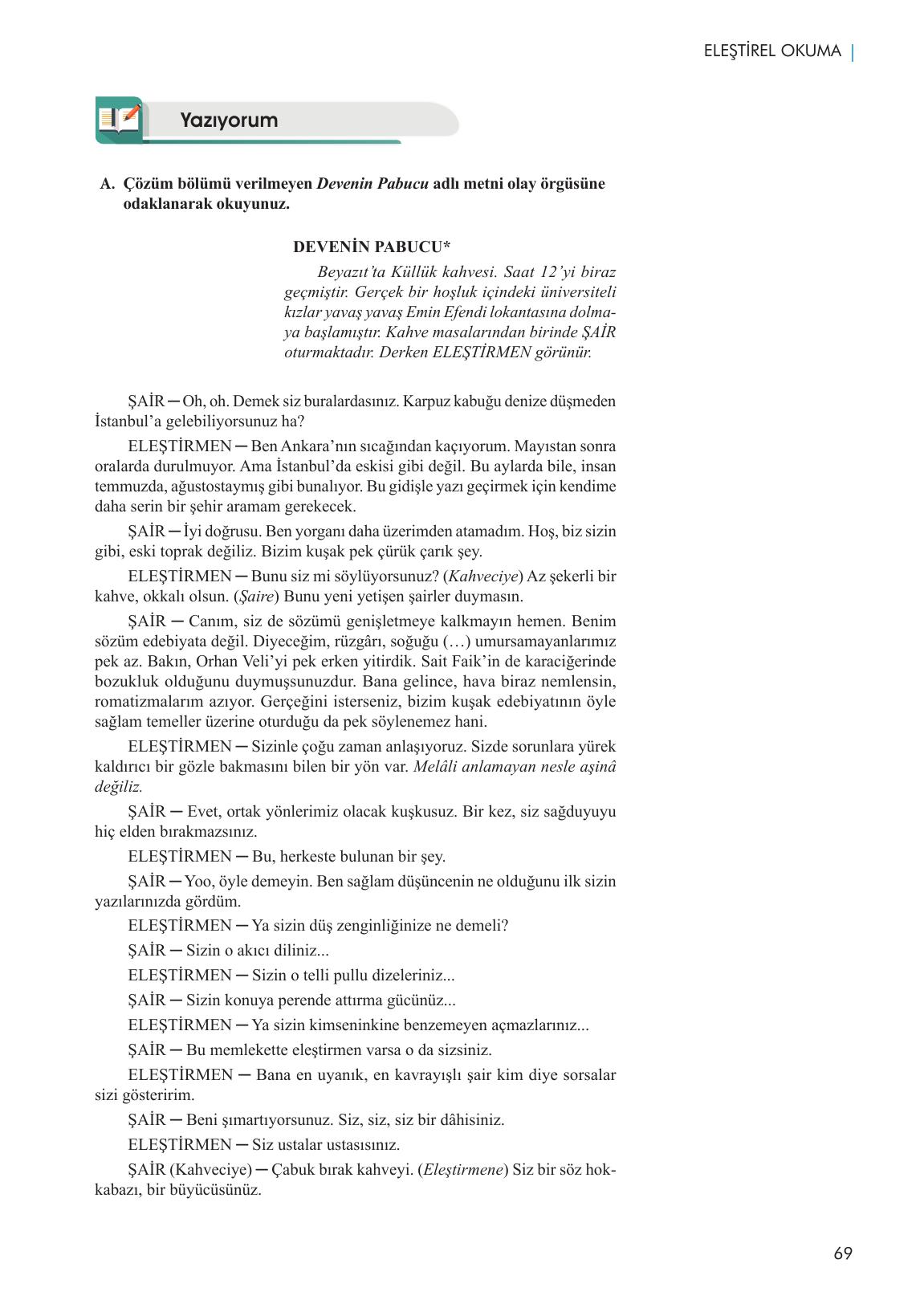 11. Sınıf Meb Yayınları Metin Tahlilleri Ders Kitabı Sayfa 69 Cevapları