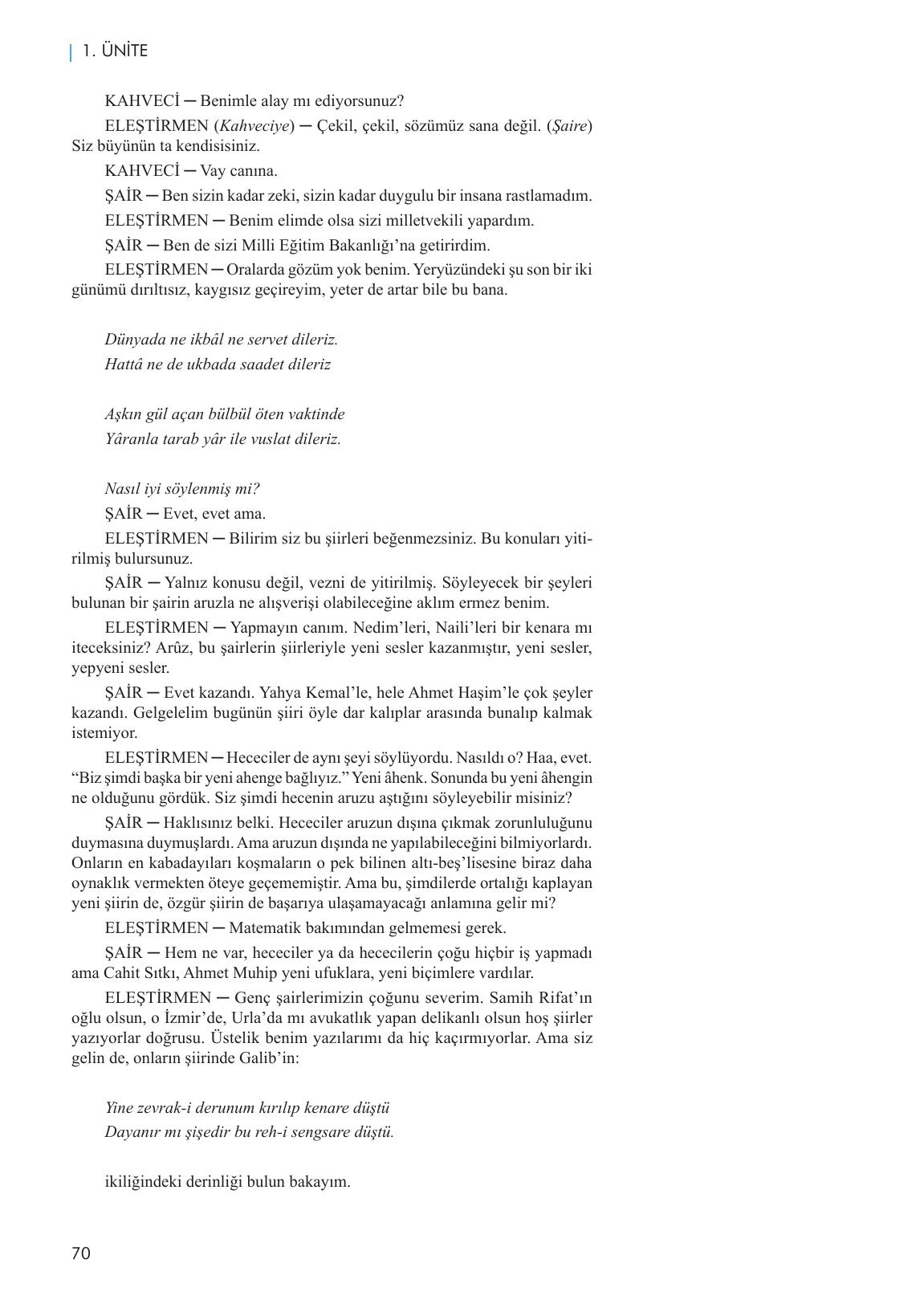 11. Sınıf Meb Yayınları Metin Tahlilleri Ders Kitabı Sayfa 70 Cevapları