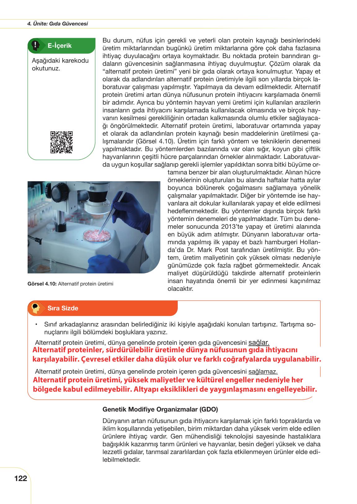 11. Sınıf Meb Yayınları Tarım Ve Gıda Güvenliği Ders Kitabı Sayfa 122 Cevapları
