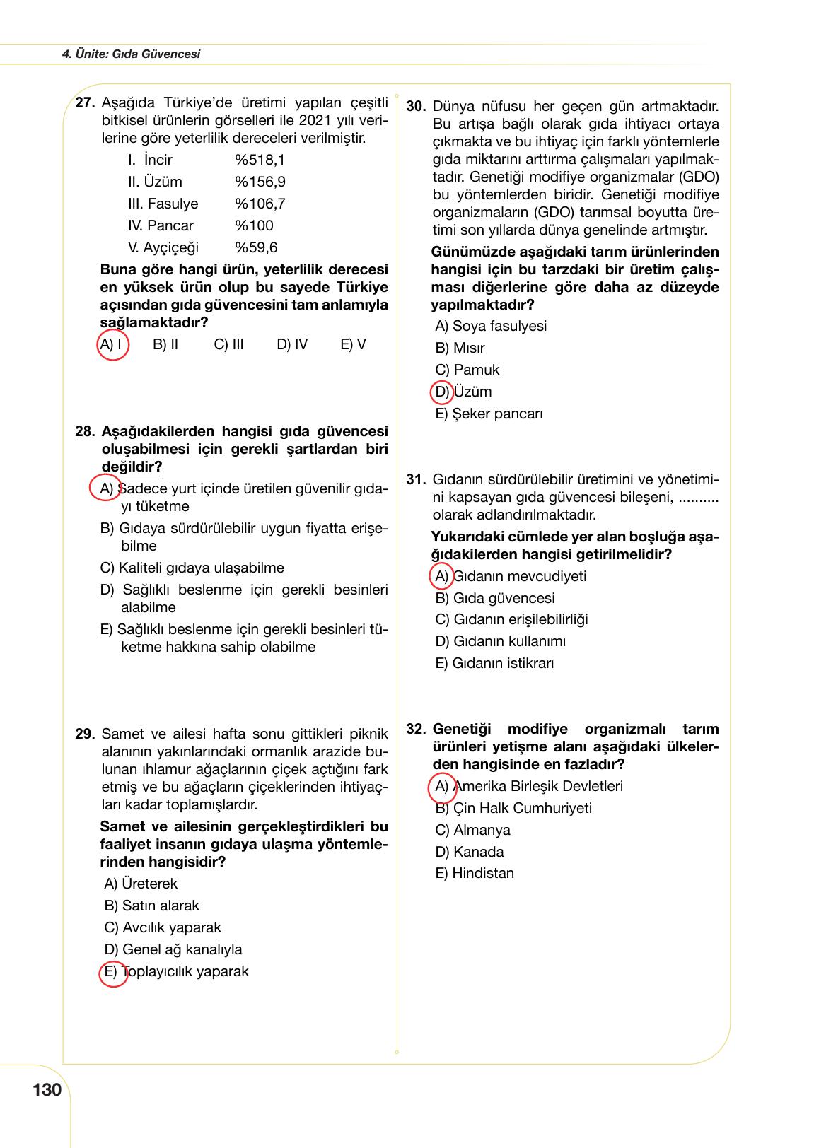 11. Sınıf Meb Yayınları Tarım Ve Gıda Güvenliği Ders Kitabı Sayfa 130 Cevapları