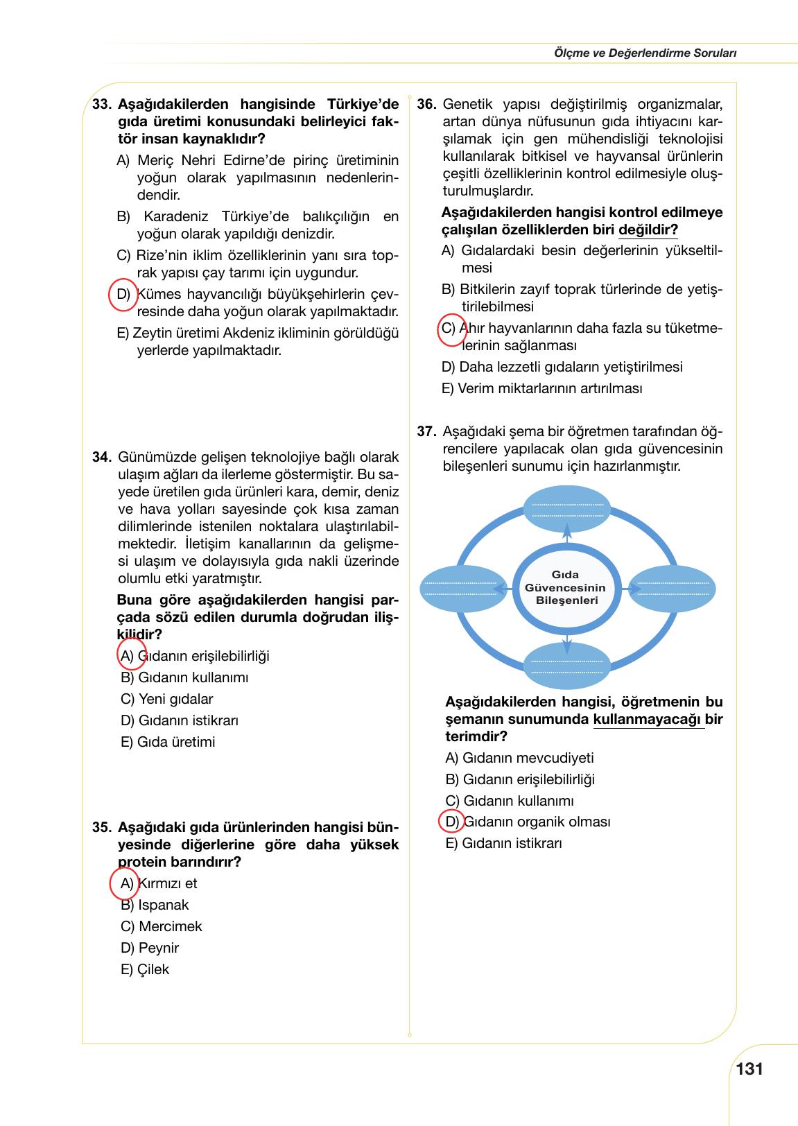 11. Sınıf Meb Yayınları Tarım Ve Gıda Güvenliği Ders Kitabı Sayfa 131 Cevapları