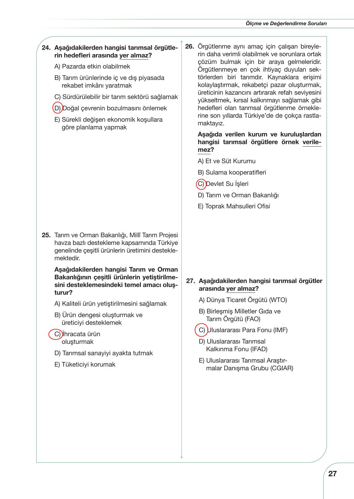 11. Sınıf Meb Yayınları Tarım Ve Gıda Güvenliği Ders Kitabı Sayfa 27 Cevapları