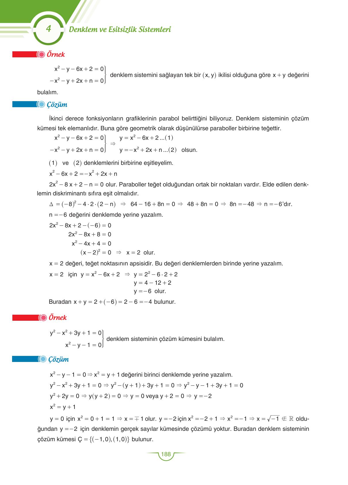 11. Sınıf Sdr Dikey Yayıncılık Matematik Ders Kitabı Sayfa 188 Cevapları