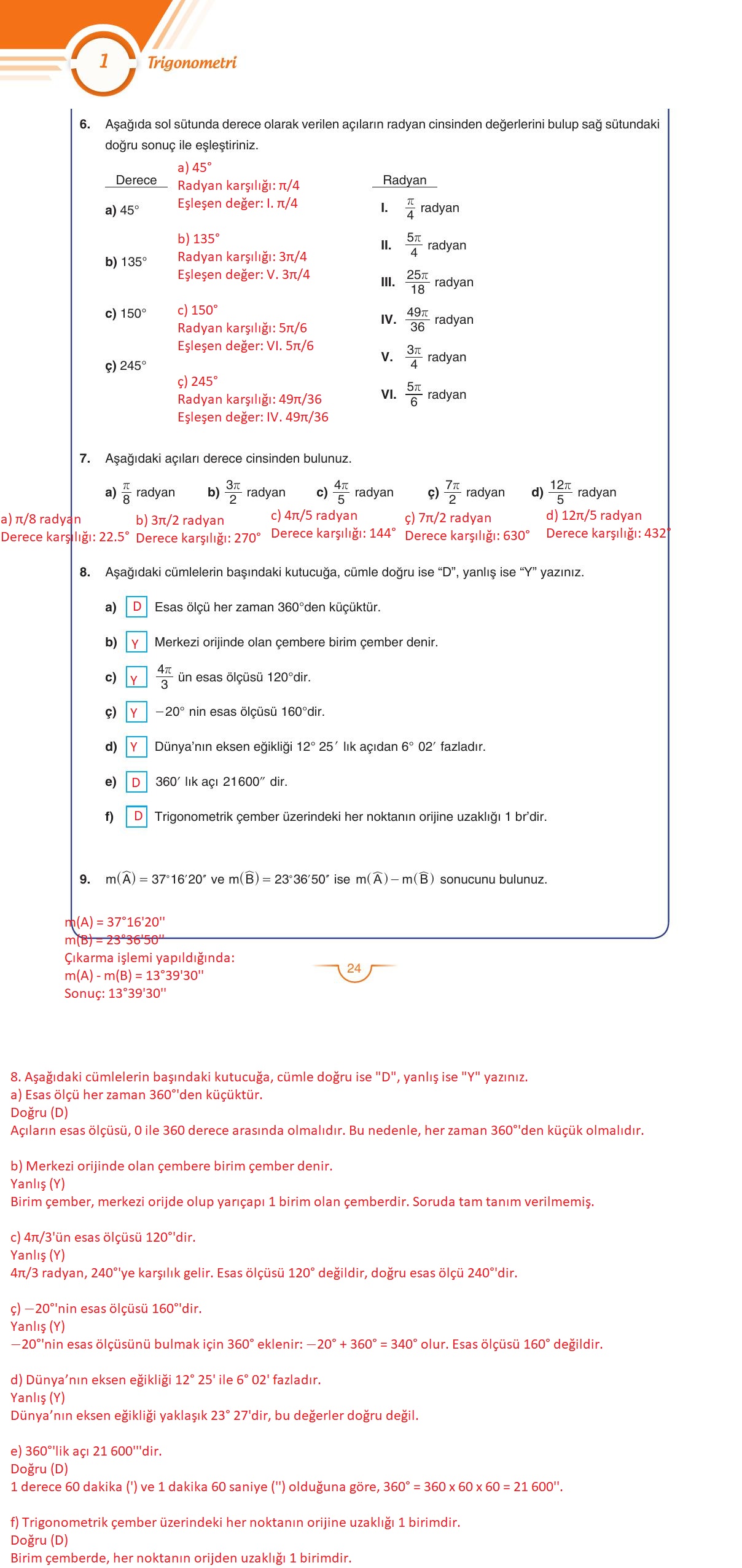 11. Sınıf Sdr Dikey Yayıncılık Matematik Ders Kitabı Sayfa 24 Cevapları