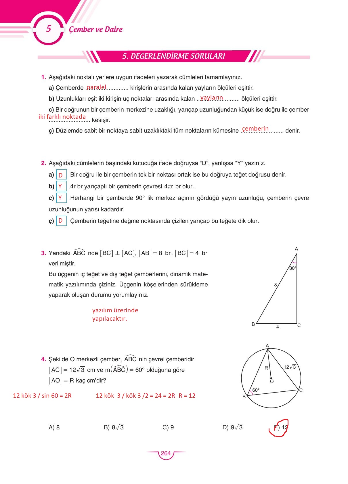 11. Sınıf Sdr Dikey Yayıncılık Matematik Ders Kitabı Sayfa 264 Cevapları
