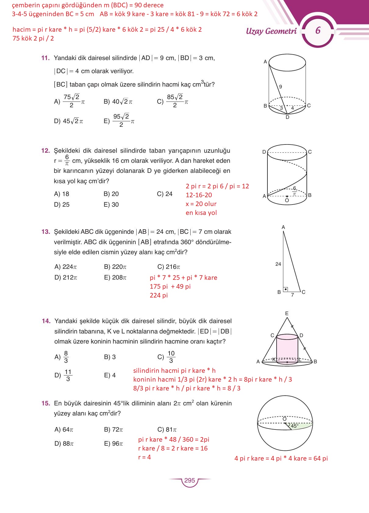 11. Sınıf Sdr Dikey Yayıncılık Matematik Ders Kitabı Sayfa 295 Cevapları