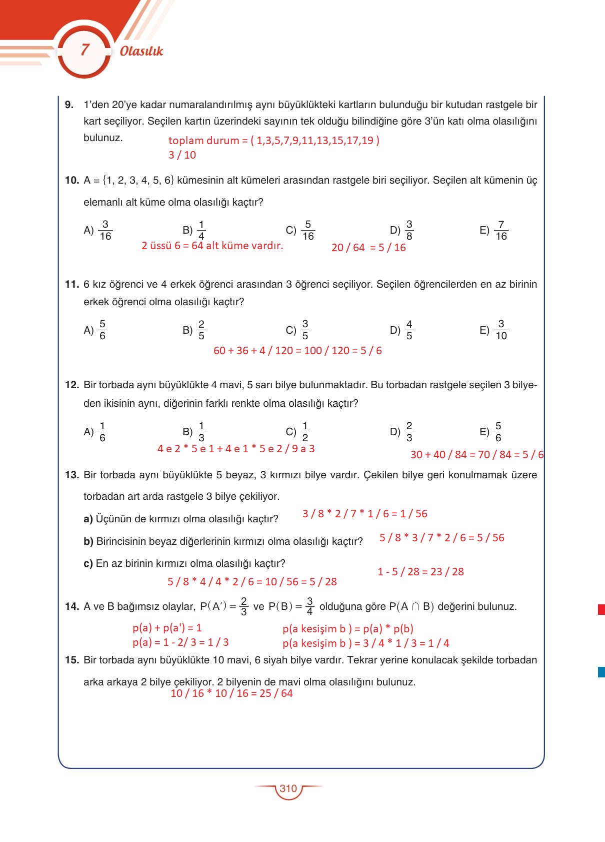 11. Sınıf Sdr Dikey Yayıncılık Matematik Ders Kitabı Sayfa 310 Cevapları