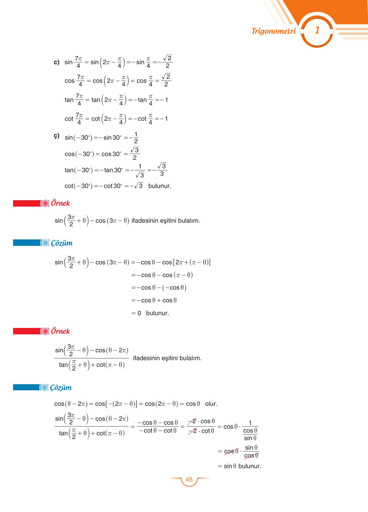 11. Sınıf Sdr Dikey Yayıncılık Matematik Ders Kitabı Sayfa 45 Cevapları