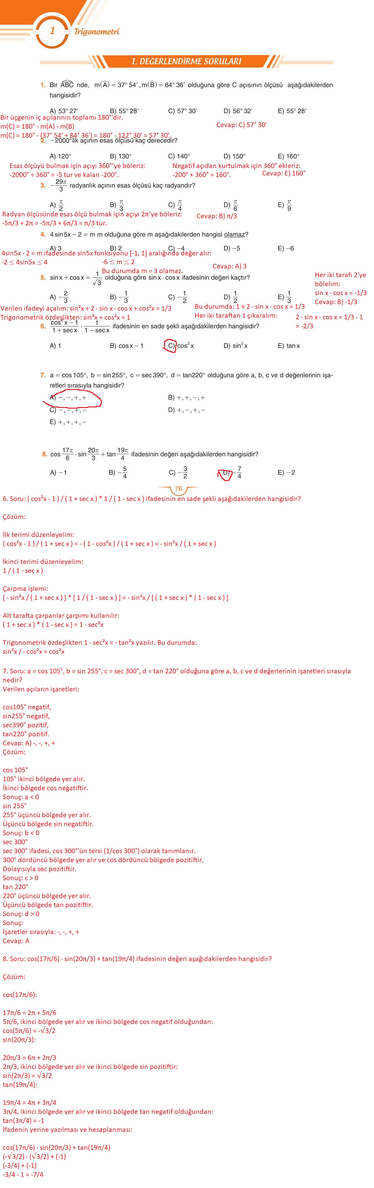 11. Sınıf Sdr Dikey Yayıncılık Matematik Ders Kitabı Sayfa 76 Cevapları