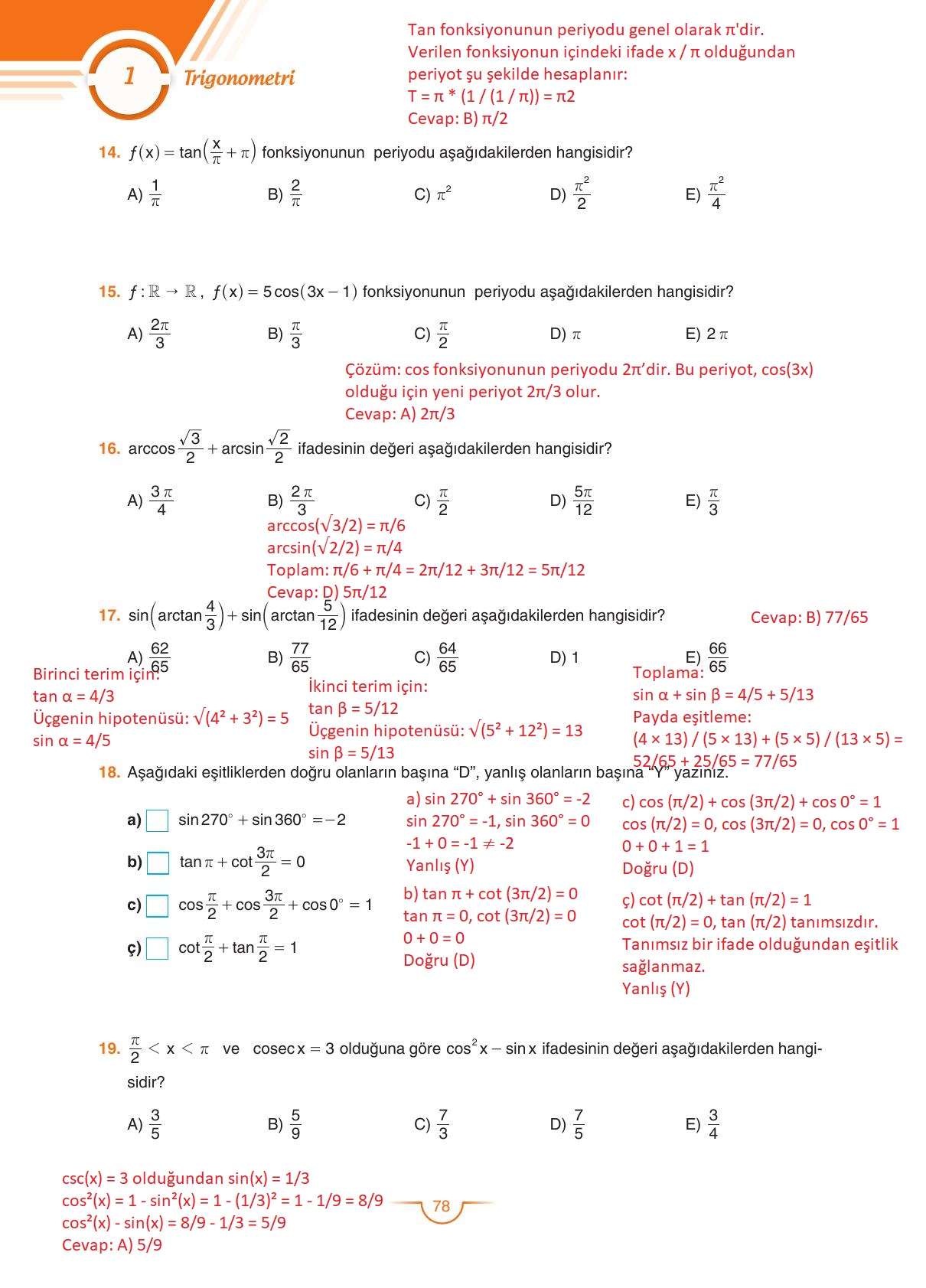 11. Sınıf Sdr Dikey Yayıncılık Matematik Ders Kitabı Sayfa 78 Cevapları