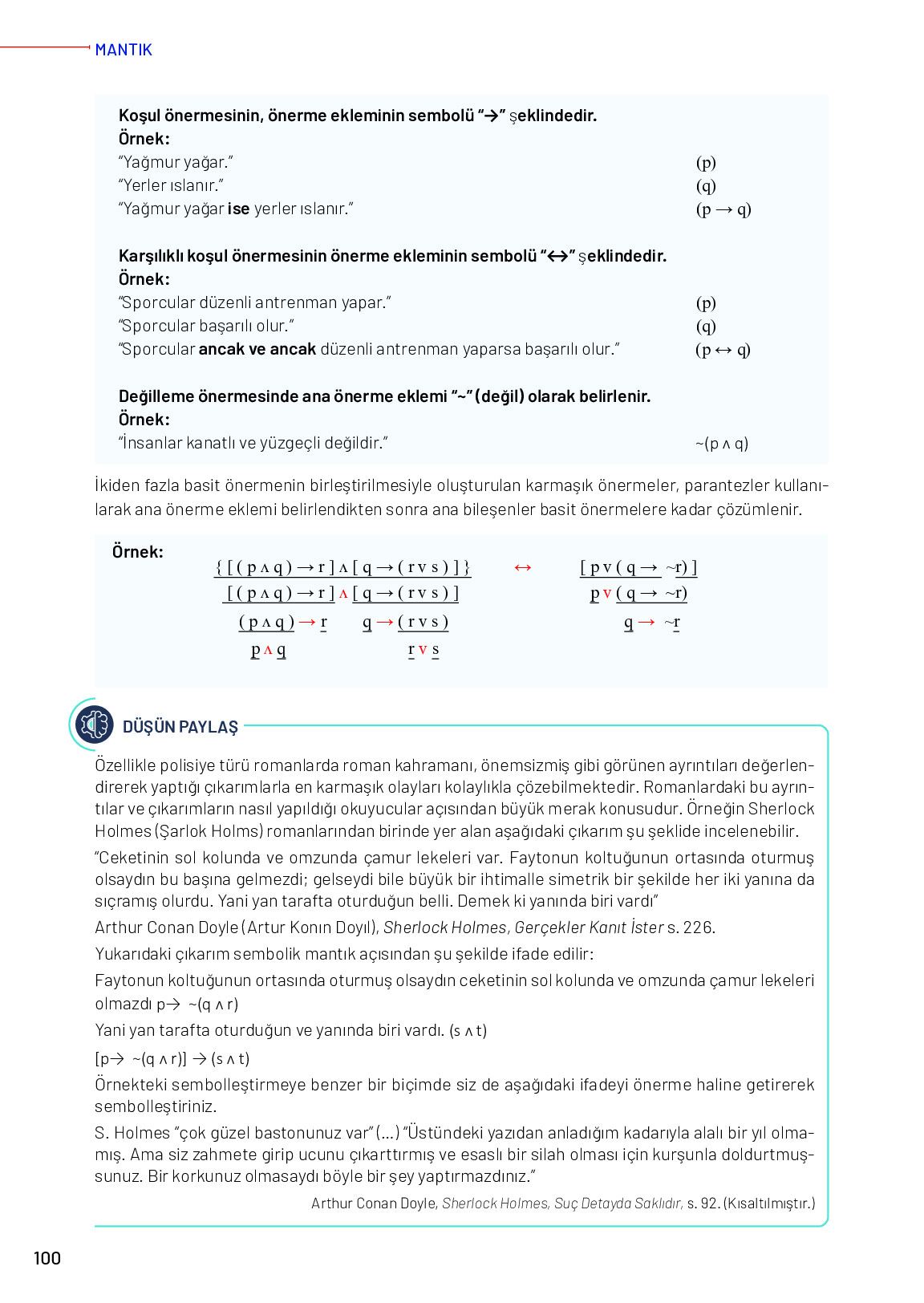 12. Sınıf Meb Yayınları Mantık Ders Kitabı Sayfa 100 Cevapları