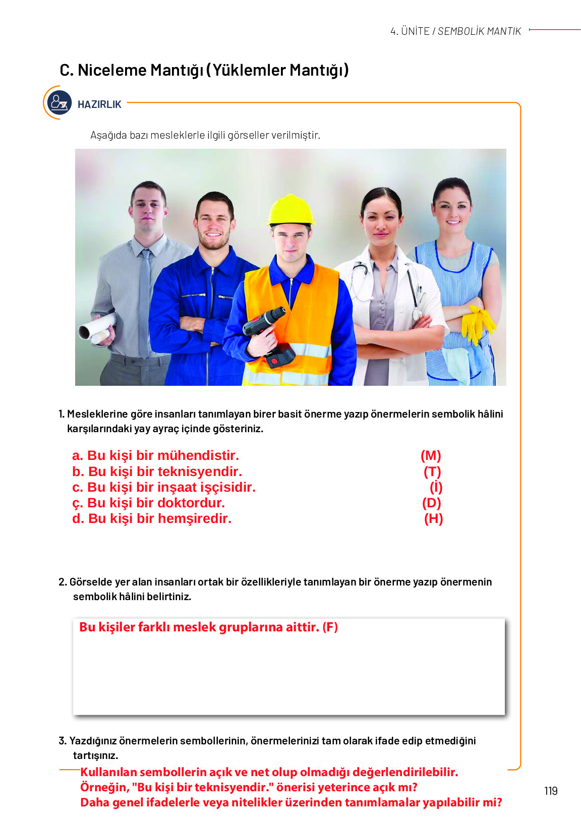 12. Sınıf Meb Yayınları Mantık Ders Kitabı Sayfa 119 Cevapları