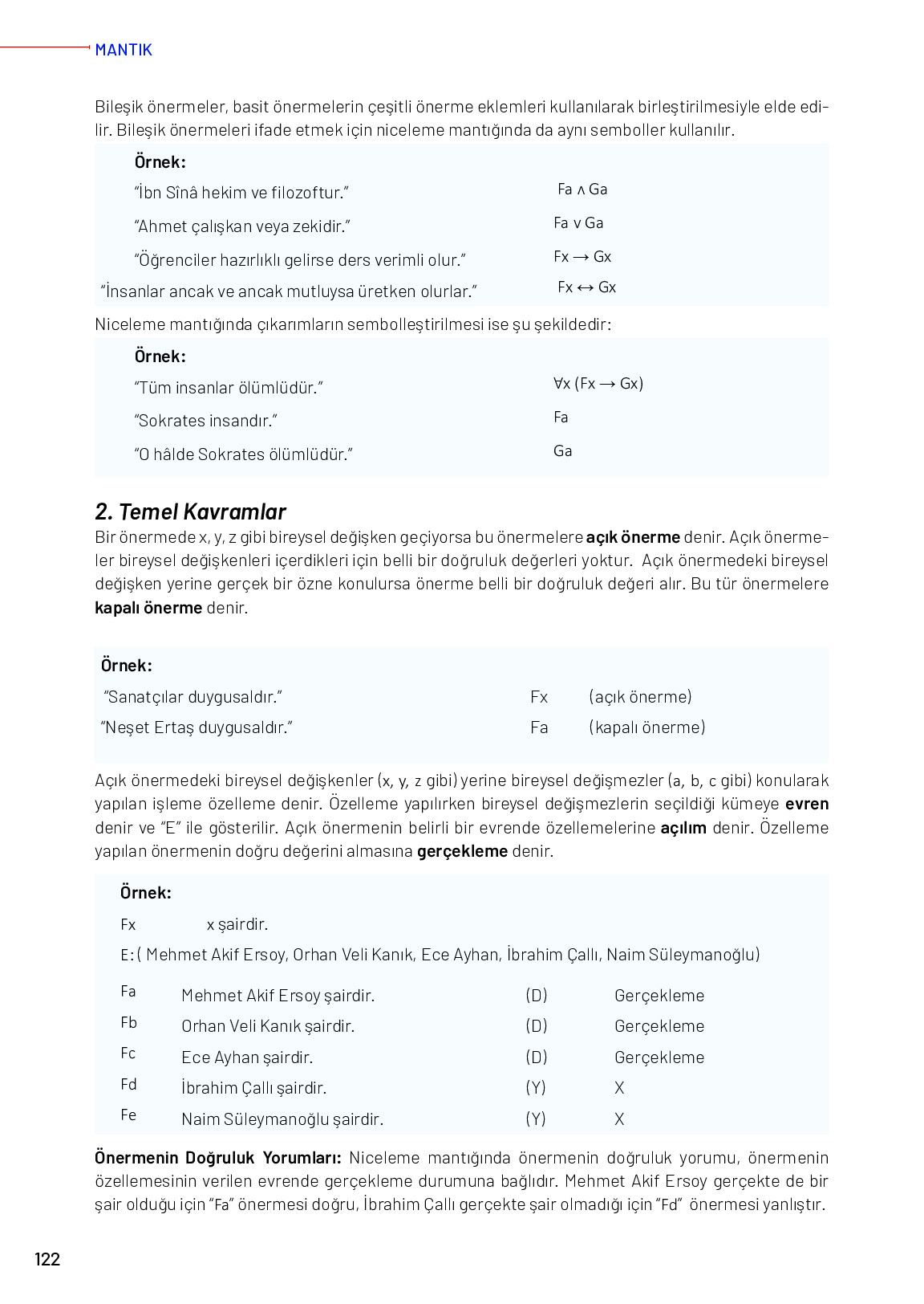 12. Sınıf Meb Yayınları Mantık Ders Kitabı Sayfa 122 Cevapları