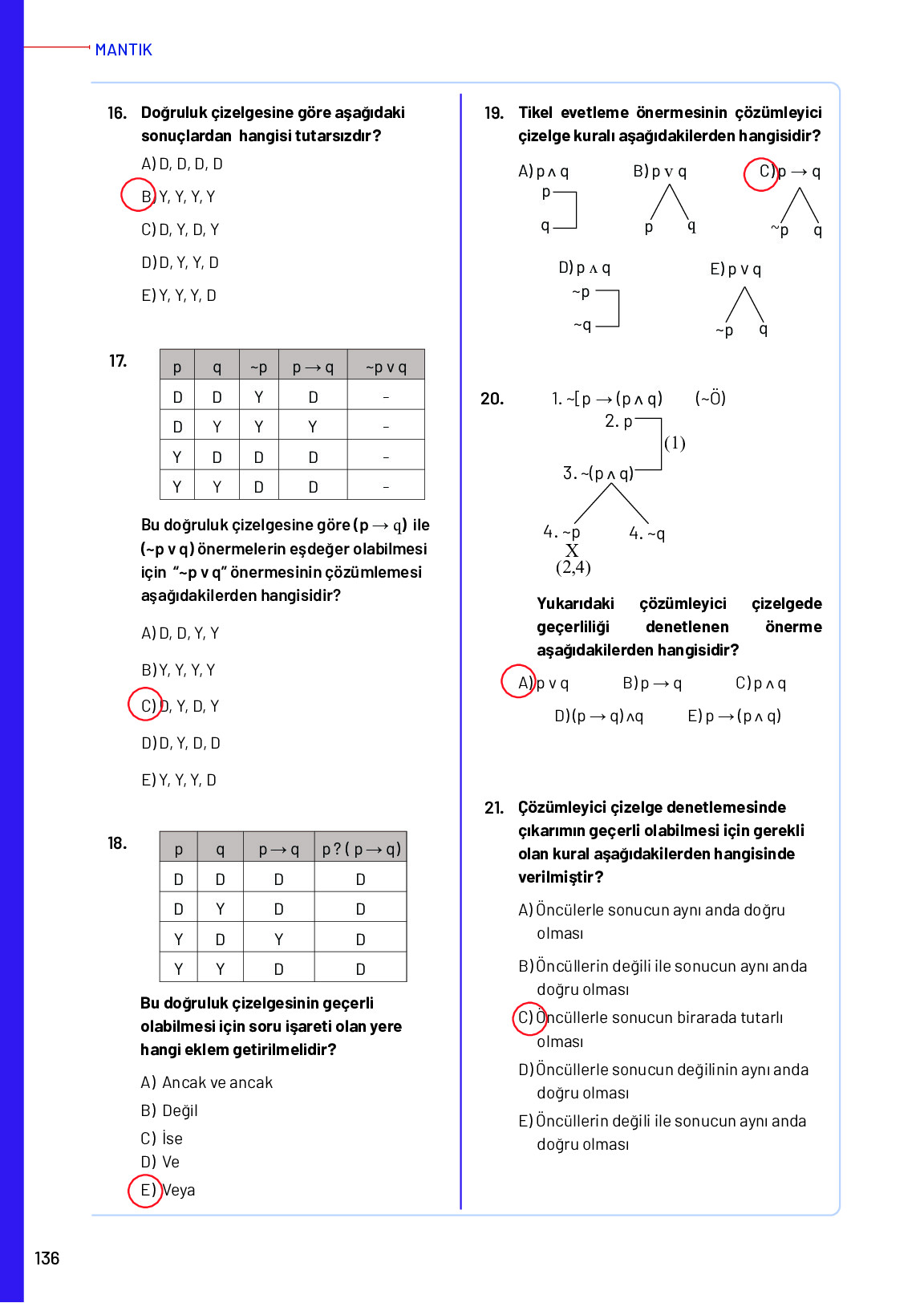 12. Sınıf Meb Yayınları Mantık Ders Kitabı Sayfa 136 Cevapları
