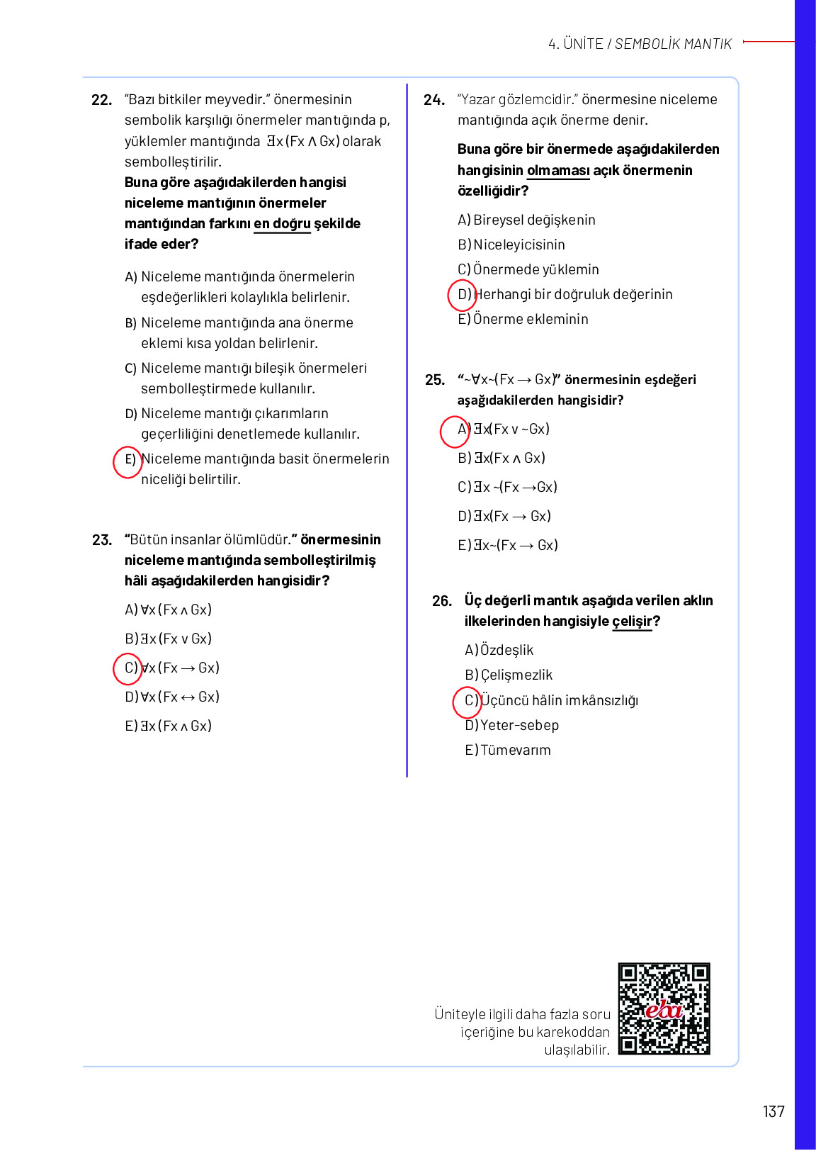 12. Sınıf Meb Yayınları Mantık Ders Kitabı Sayfa 137 Cevapları