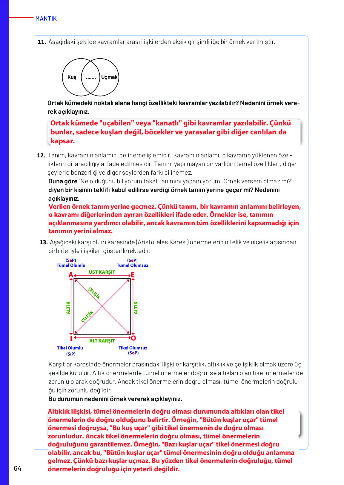12. Sınıf Meb Yayınları Mantık Ders Kitabı Sayfa 64 Cevapları