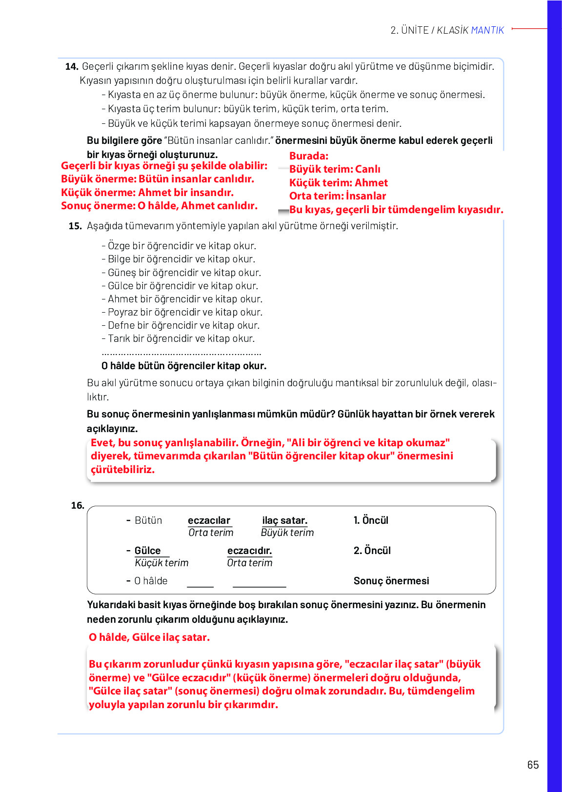 12. Sınıf Meb Yayınları Mantık Ders Kitabı Sayfa 65 Cevapları 12. Sınıf Meb Yayınları Mantık Ders Kitabı Sayfa 65 Cevapları