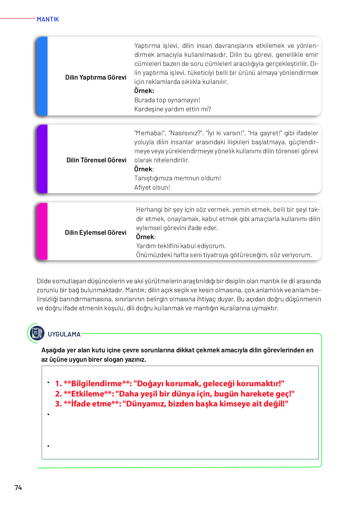 12. Sınıf Meb Yayınları Mantık Ders Kitabı Sayfa 74 Cevapları
