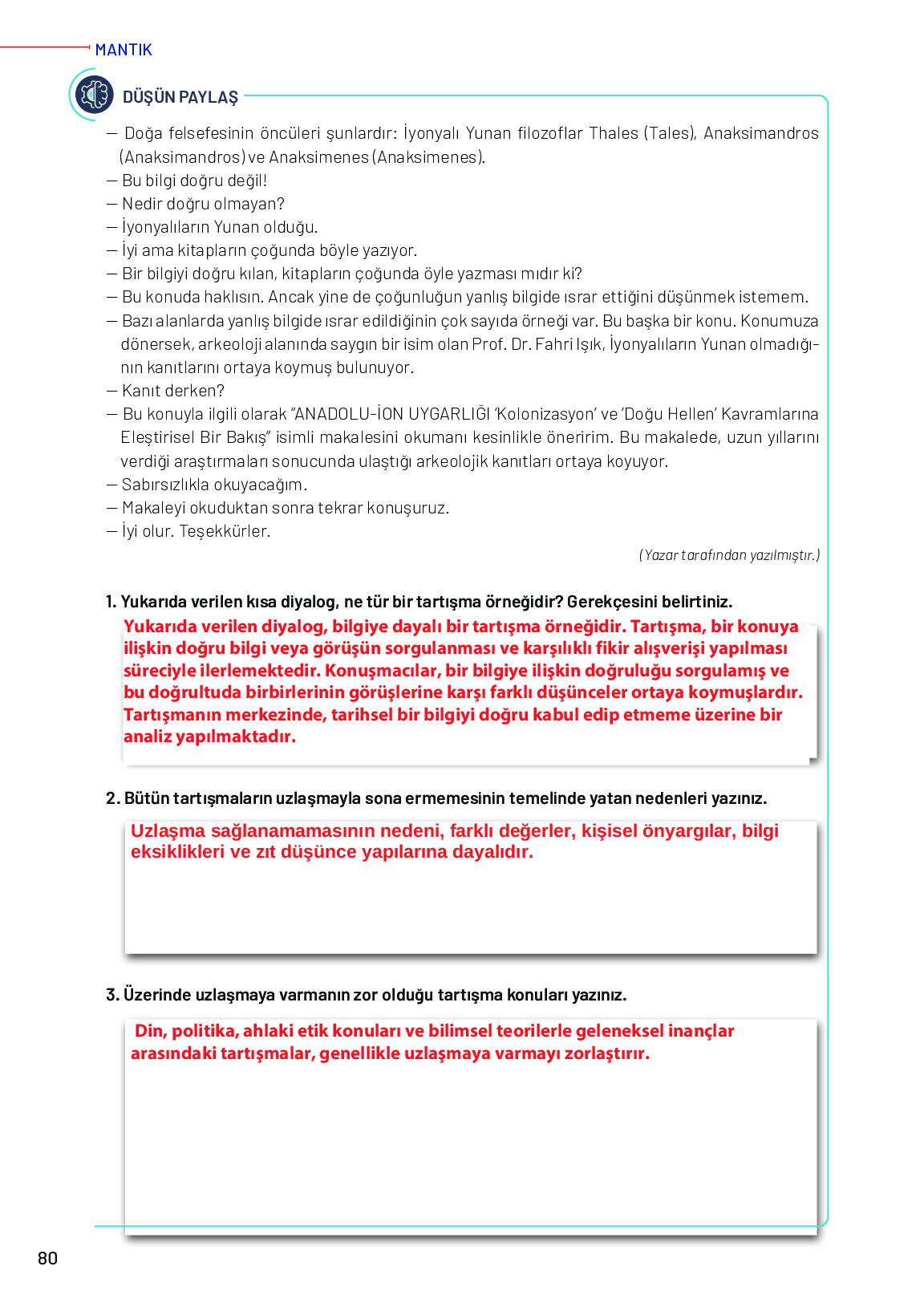 12. Sınıf Meb Yayınları Mantık Ders Kitabı Sayfa 80 Cevapları
