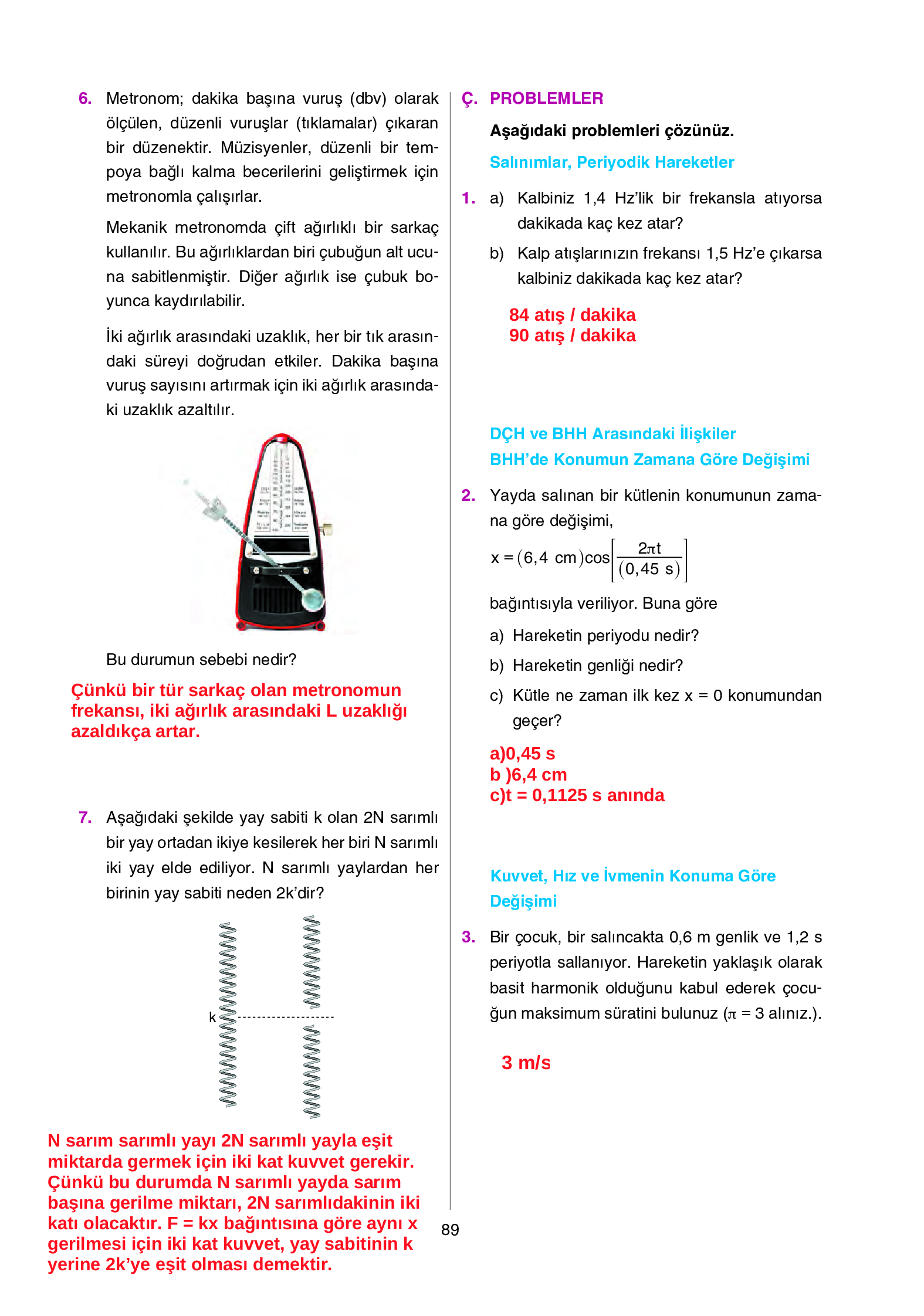 12. Sınıf Yıldırım Yayınları Fizik Ders Kitabı Sayfa 89 Cevapları
