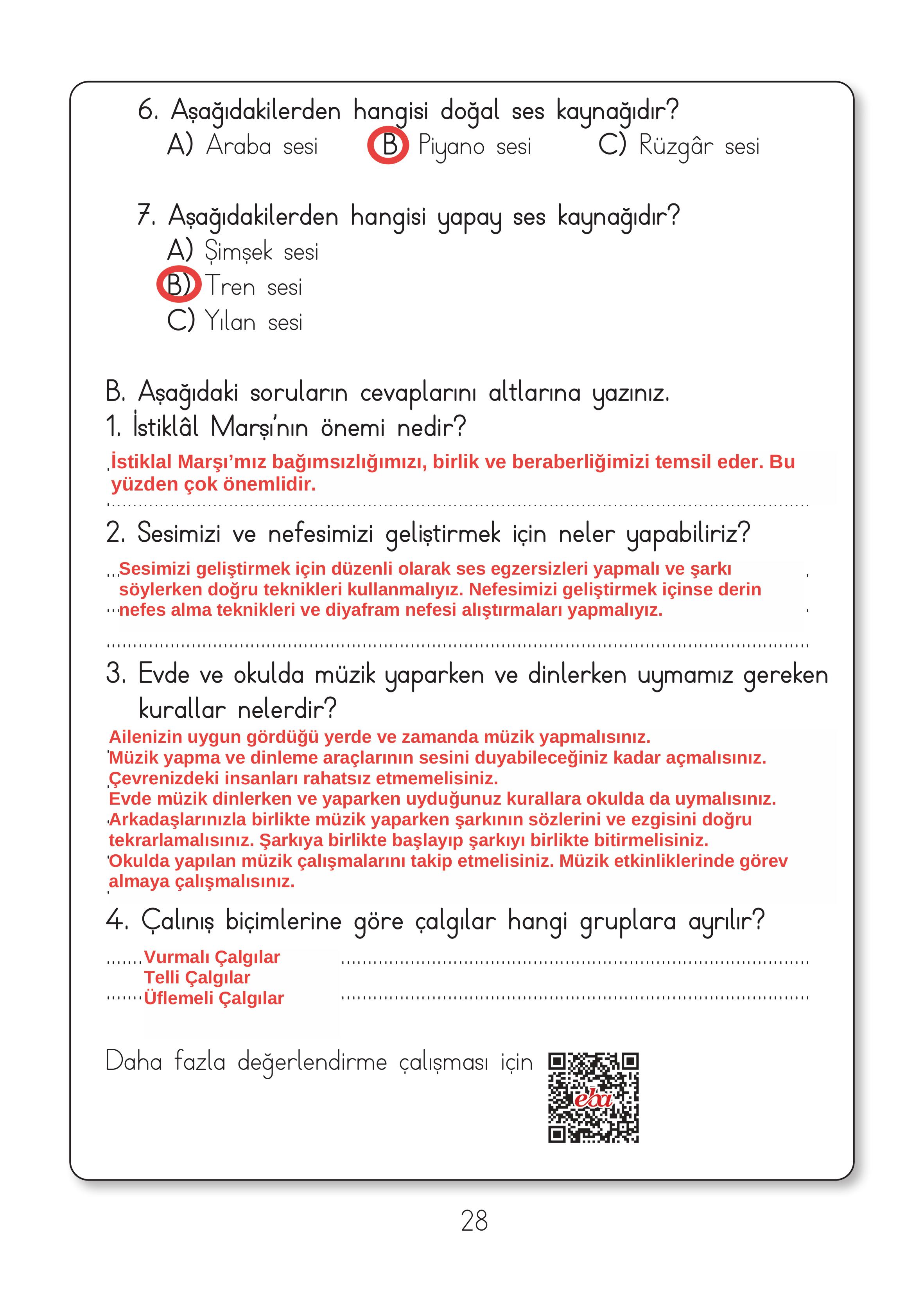 2. Sınıf Hecce Yayıncılık Müzik Ders Kitabı Sayfa 28 Cevapları