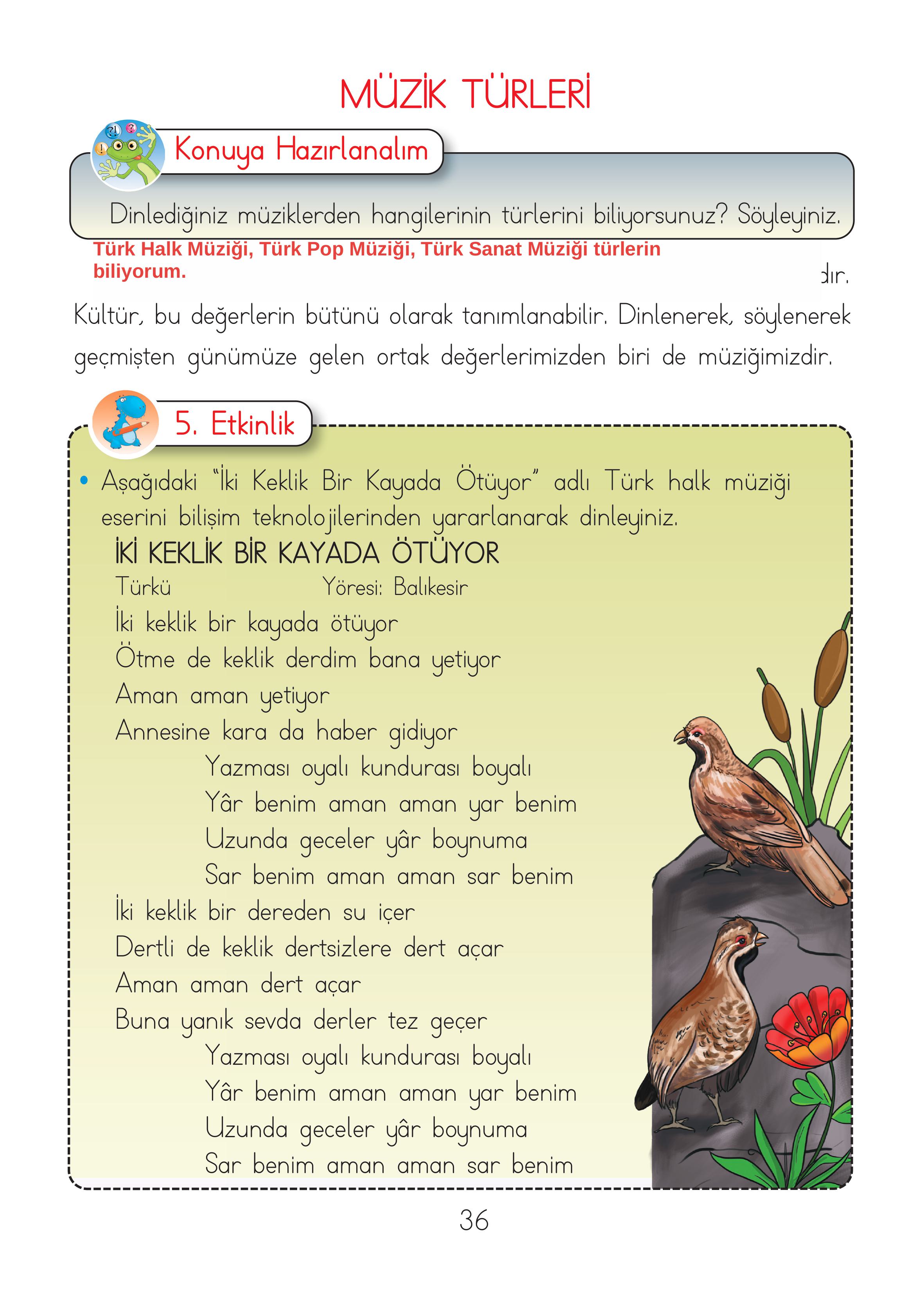 2. Sınıf Hecce Yayıncılık Müzik Ders Kitabı Sayfa 36 Cevapları