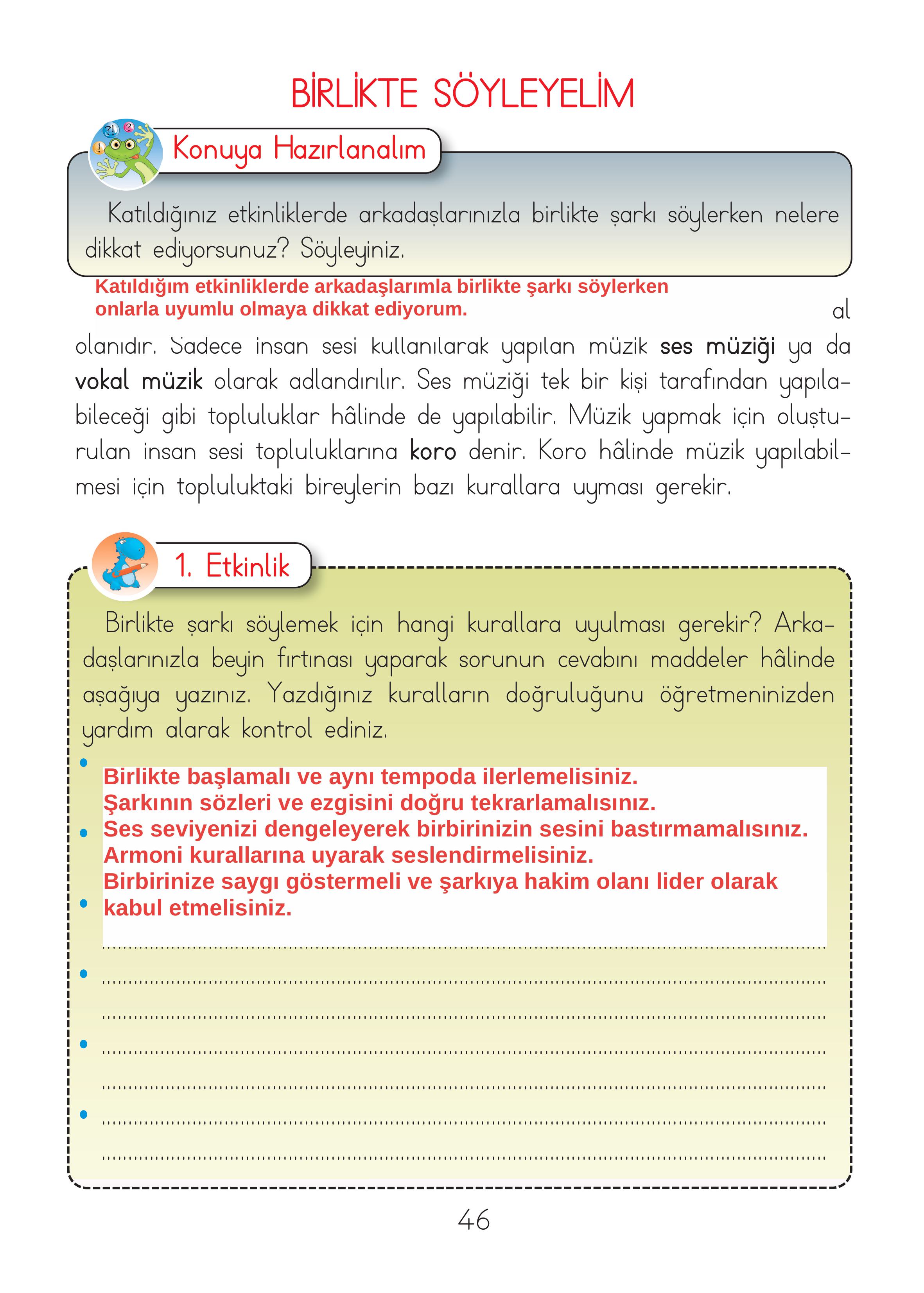 2. Sınıf Hecce Yayıncılık Müzik Ders Kitabı Sayfa 46 Cevapları