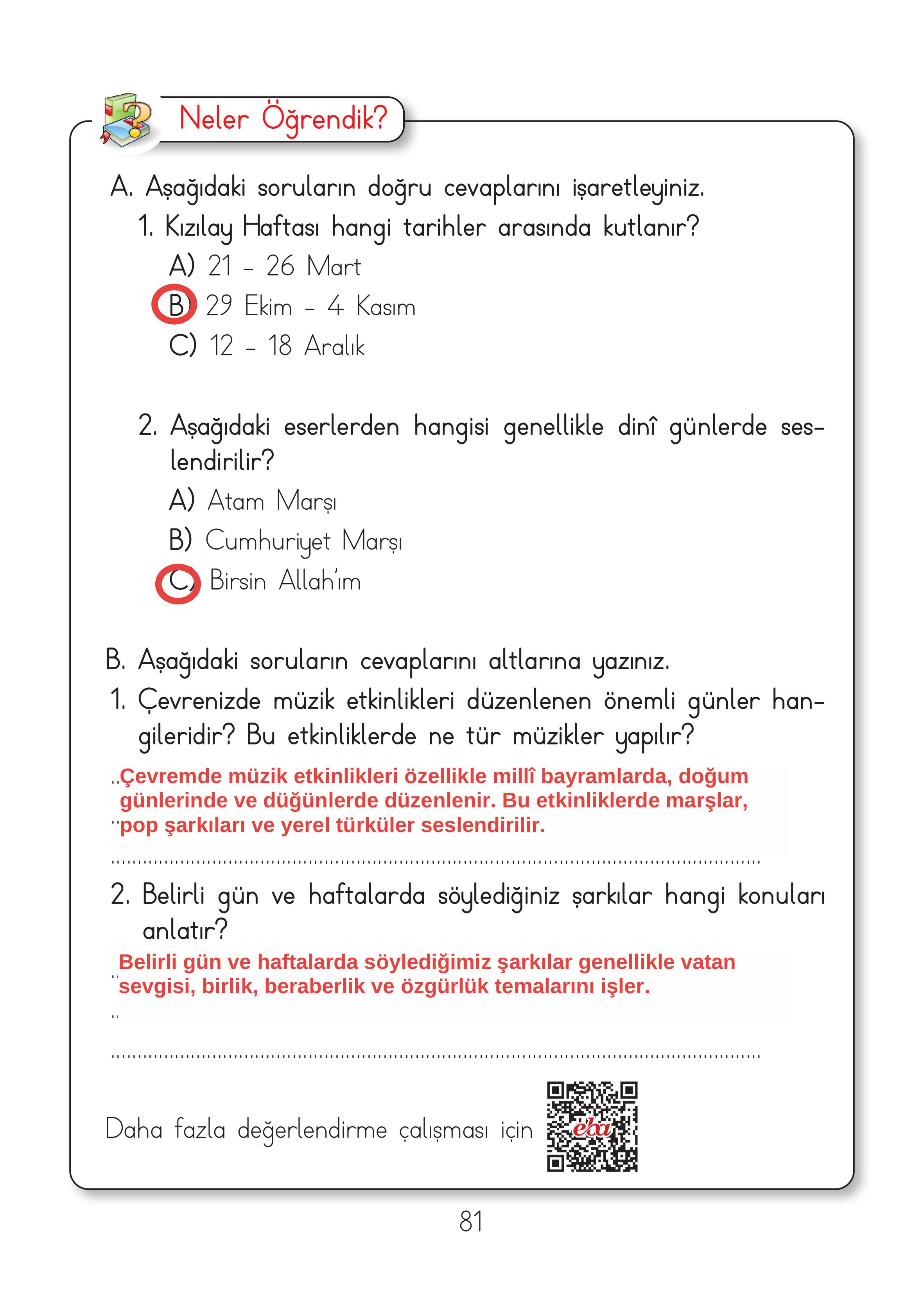2. Sınıf Hecce Yayıncılık Müzik Ders Kitabı Sayfa 81 Cevapları