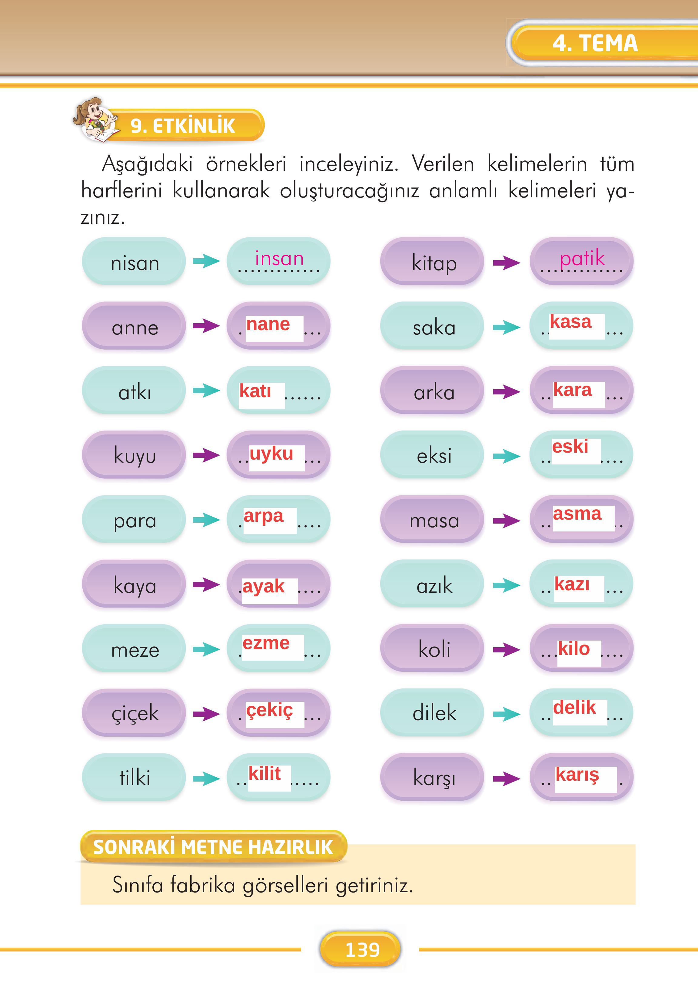 2. Sınıf İlke Yayınları Türkçe Ders Kitabı Sayfa 139 Cevapları 2. Sınıf İlke Yayınları Türkçe Ders Kitabı Sayfa 139 Cevapları