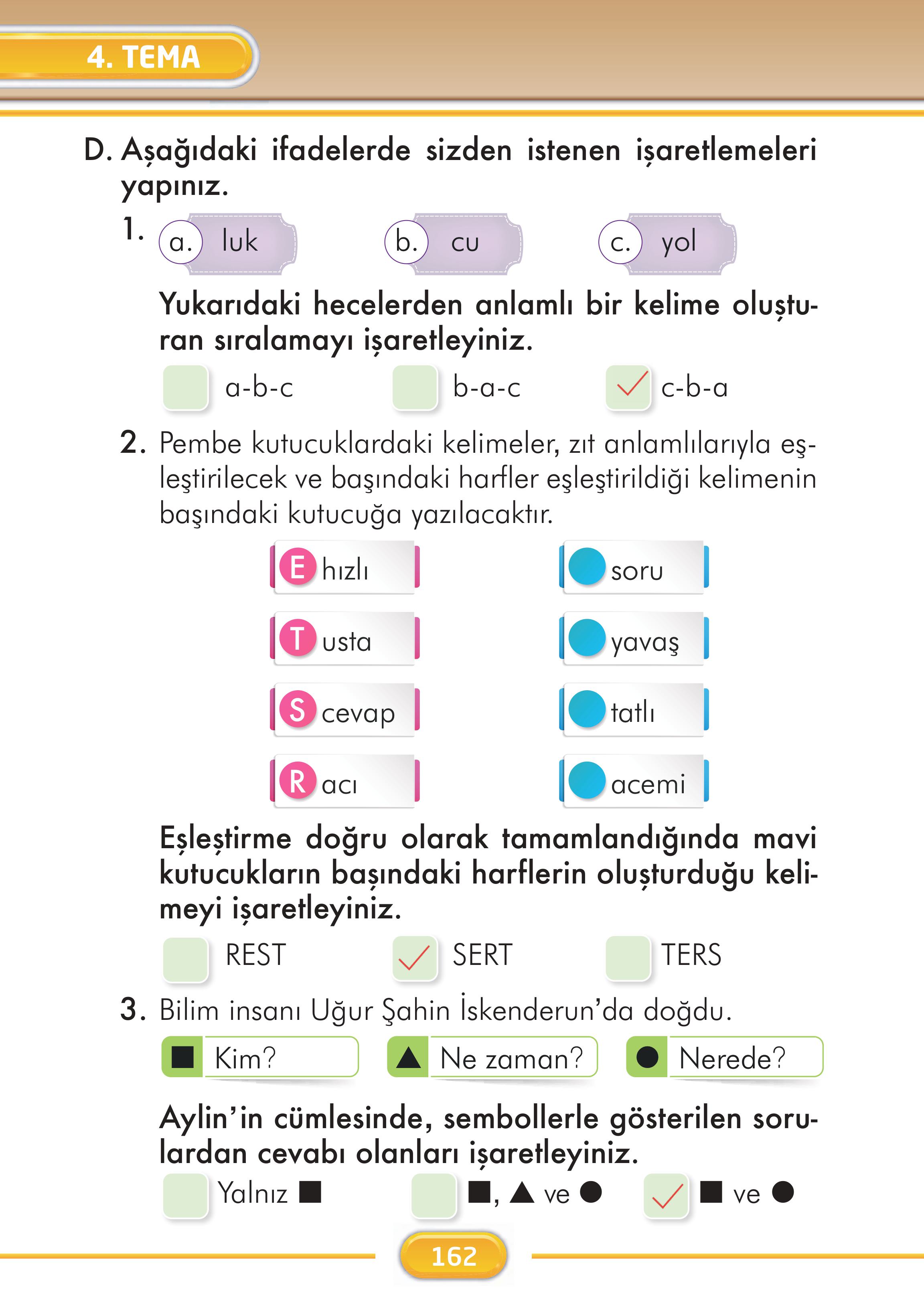 2. Sınıf İlke Yayınları Türkçe Ders Kitabı Sayfa 162 Cevapları