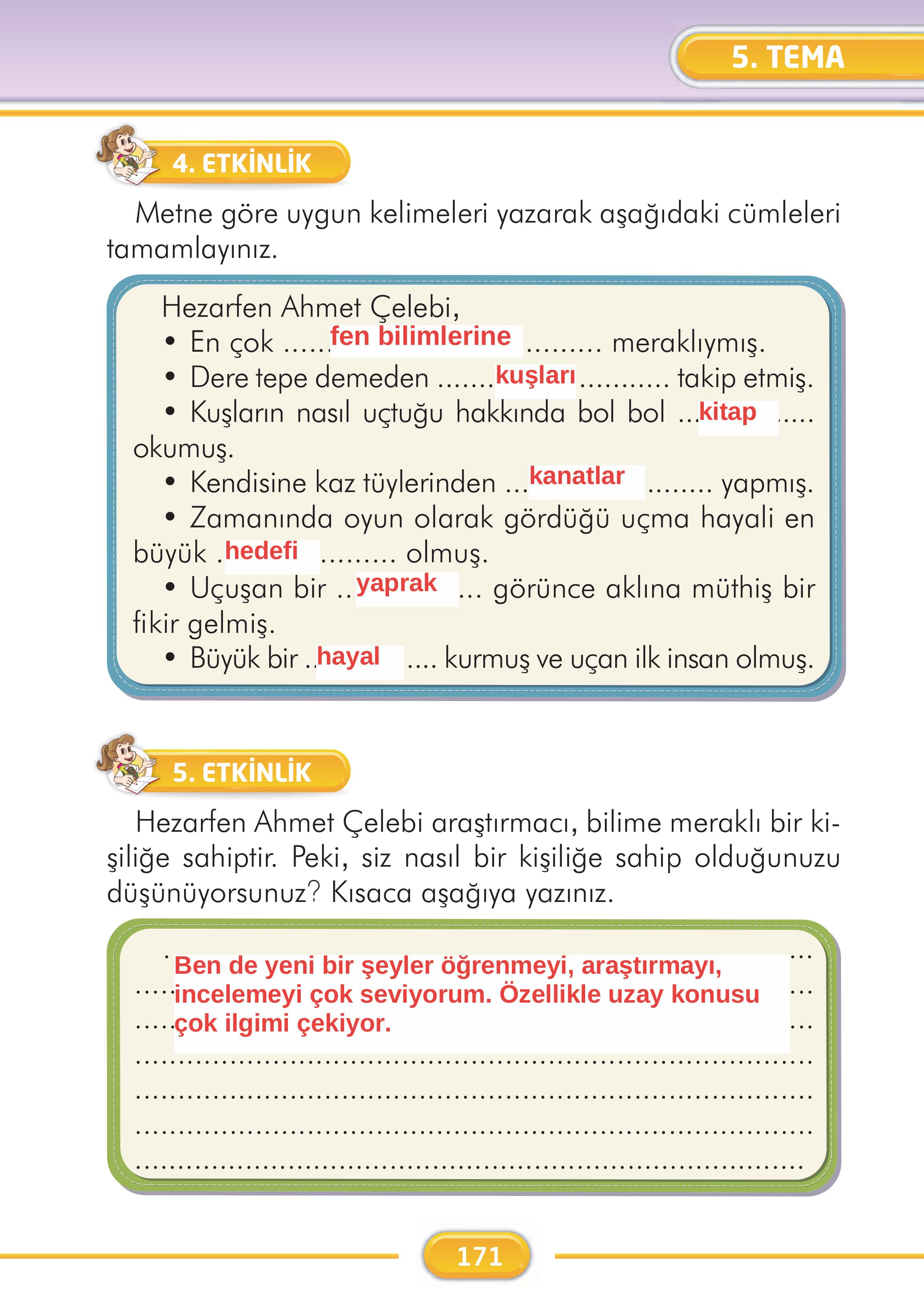 2. Sınıf İlke Yayınları Türkçe Ders Kitabı Sayfa 171 Cevapları