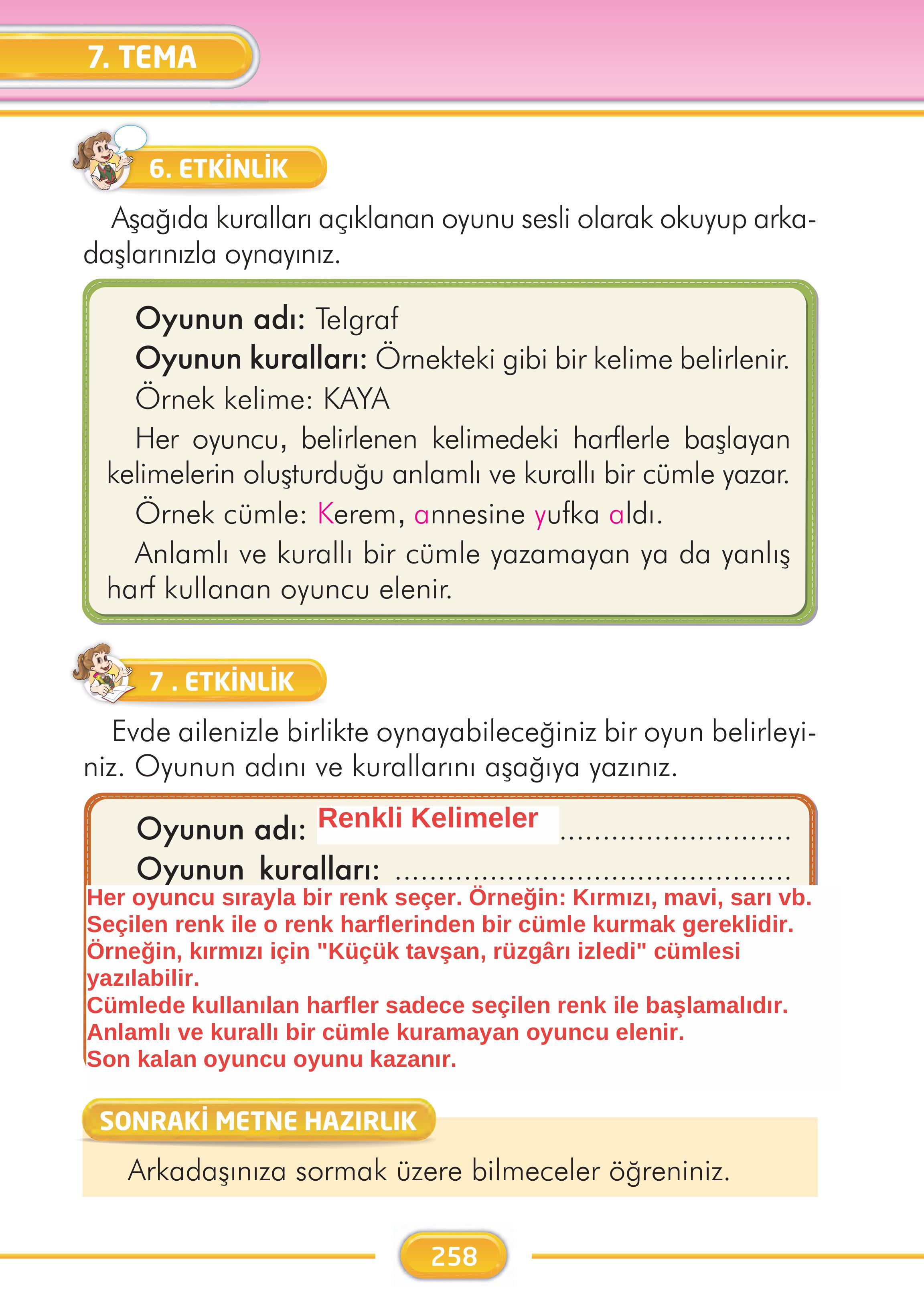 2. Sınıf İlke Yayınları Türkçe Ders Kitabı Sayfa 258 Cevapları