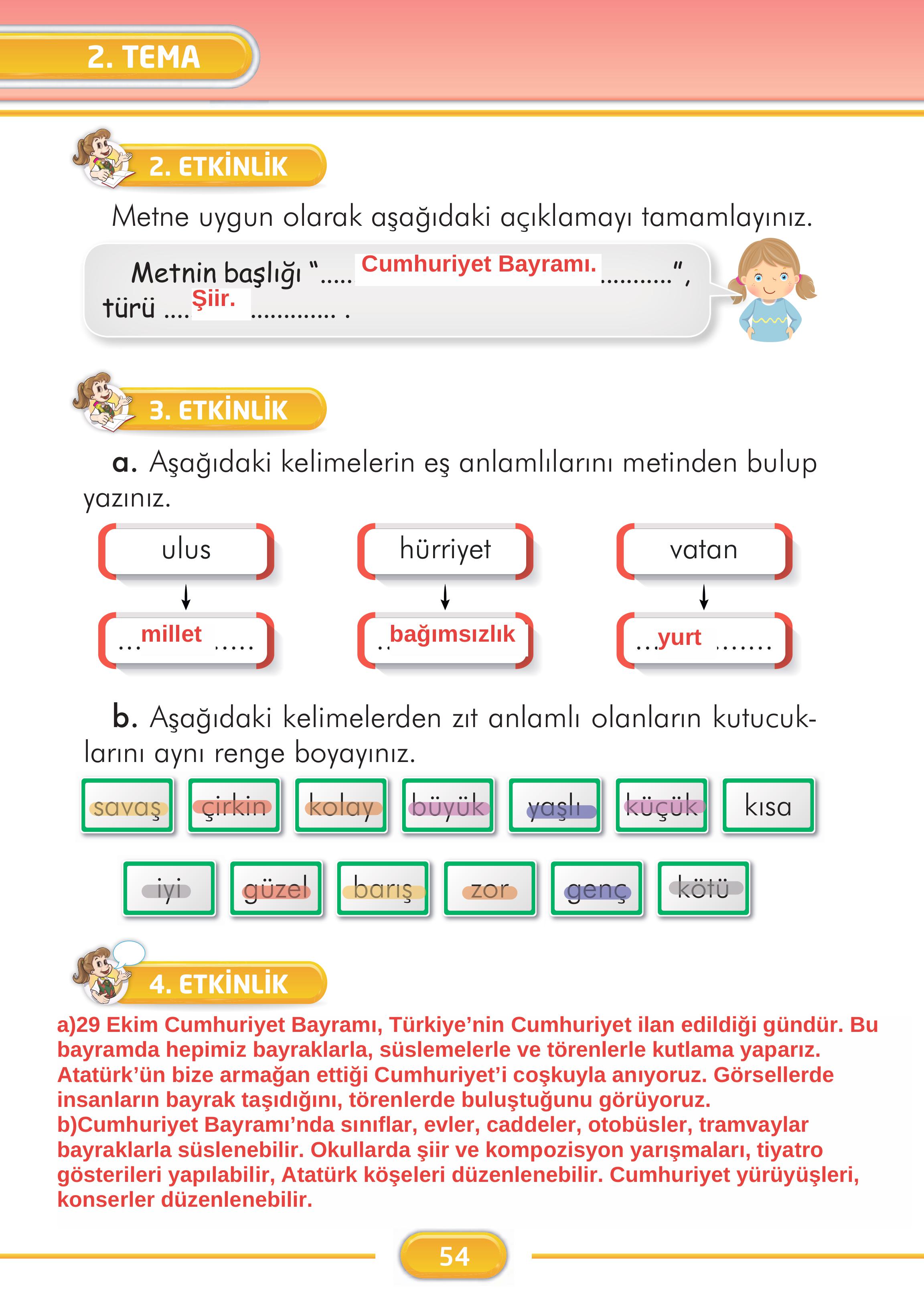 2. Sınıf İlke Yayınları Türkçe Ders Kitabı Sayfa 54 Cevapları
