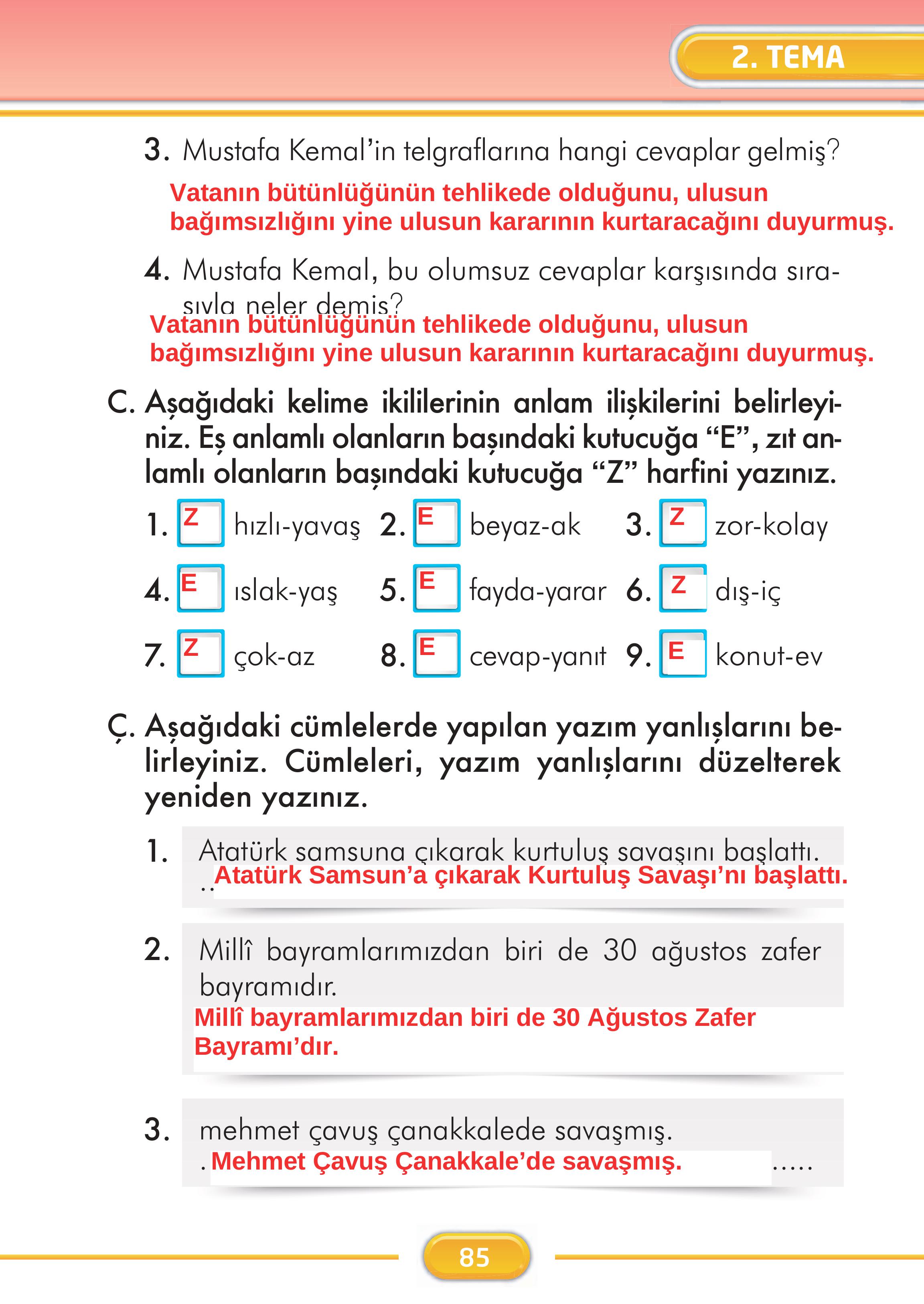 2. Sınıf İlke Yayınları Türkçe Ders Kitabı Sayfa 85 Cevapları