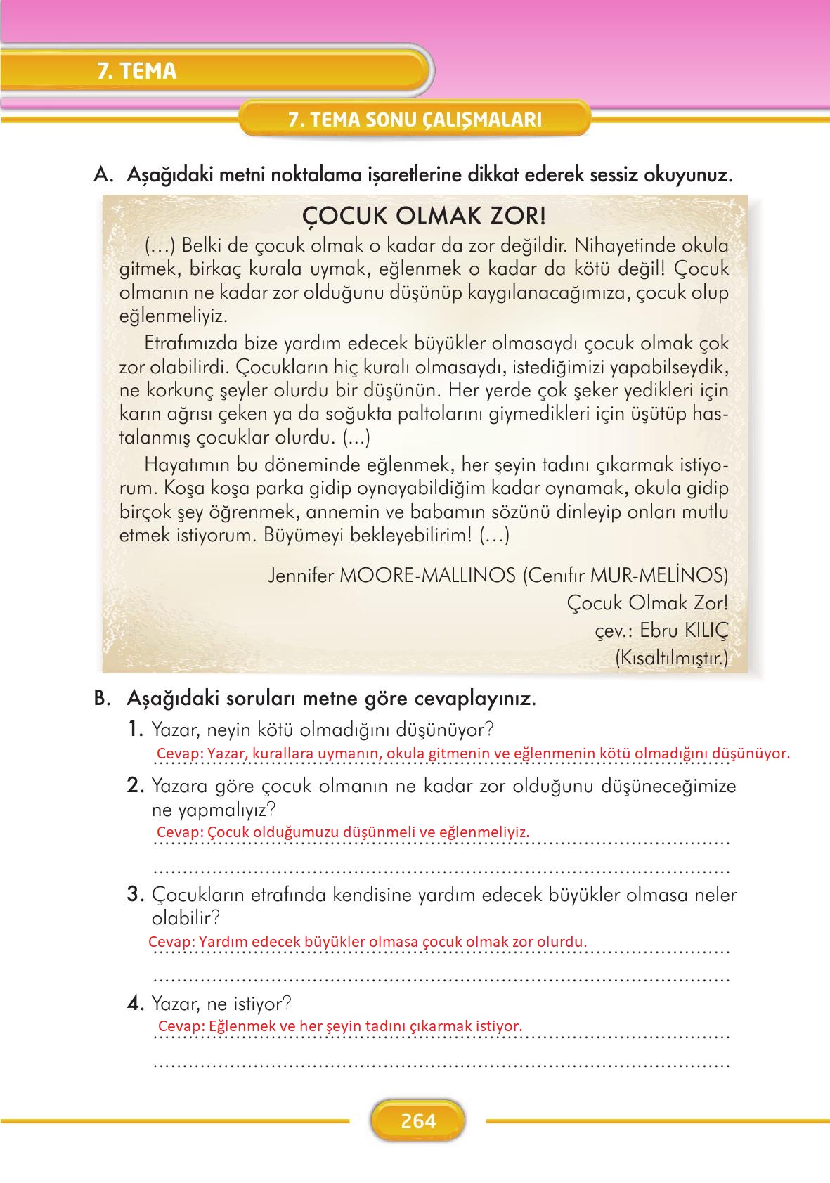 3. Sınıf İlke Yayınları Türkçe Ders Kitabı Sayfa 264 Cevapları 3. Sınıf İlke Yayınları Türkçe Ders Kitabı Sayfa 264 Cevapları