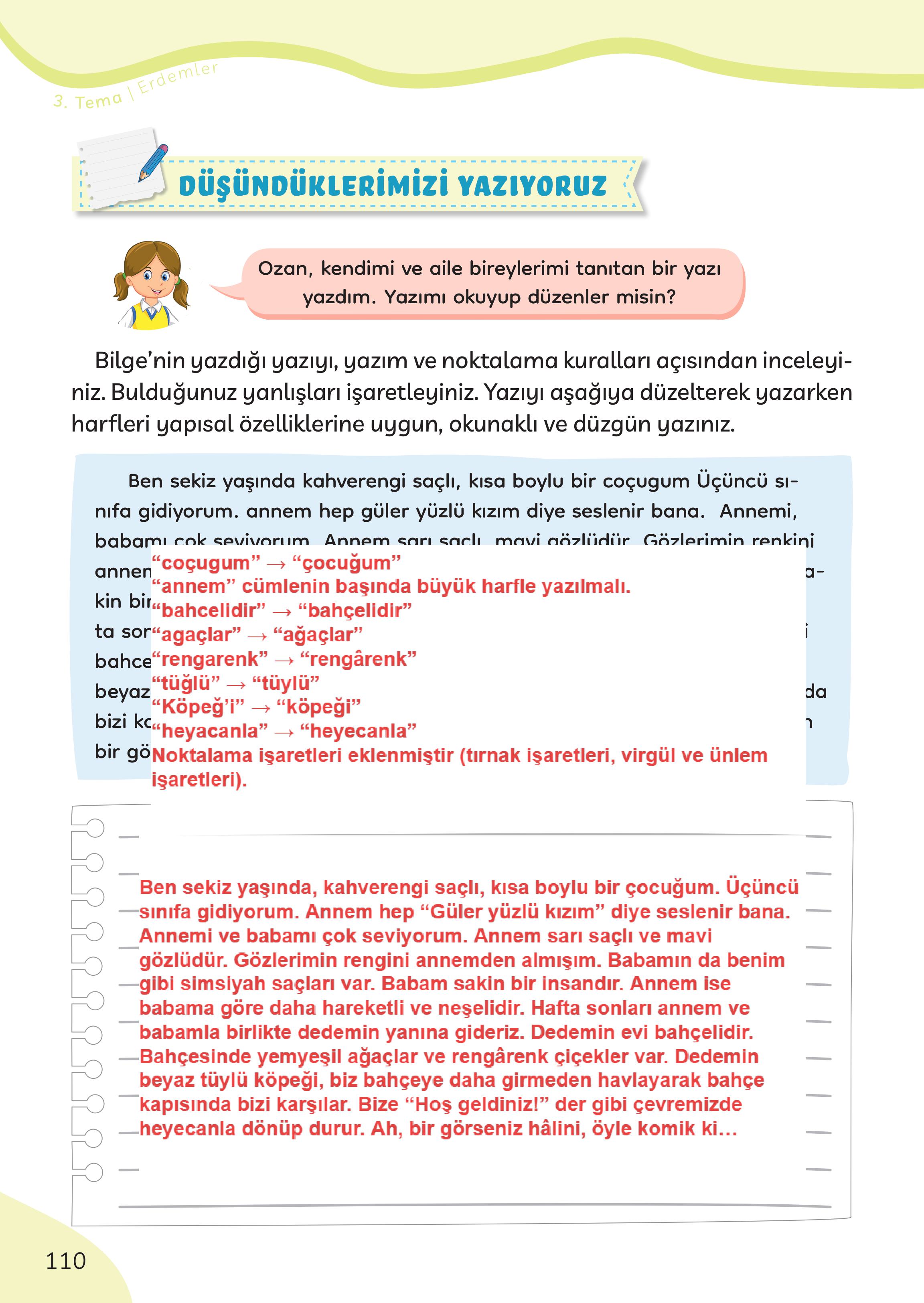3. Sınıf Meb Yayınları Türkçe Ders Kitabı Sayfa 110 Cevapları