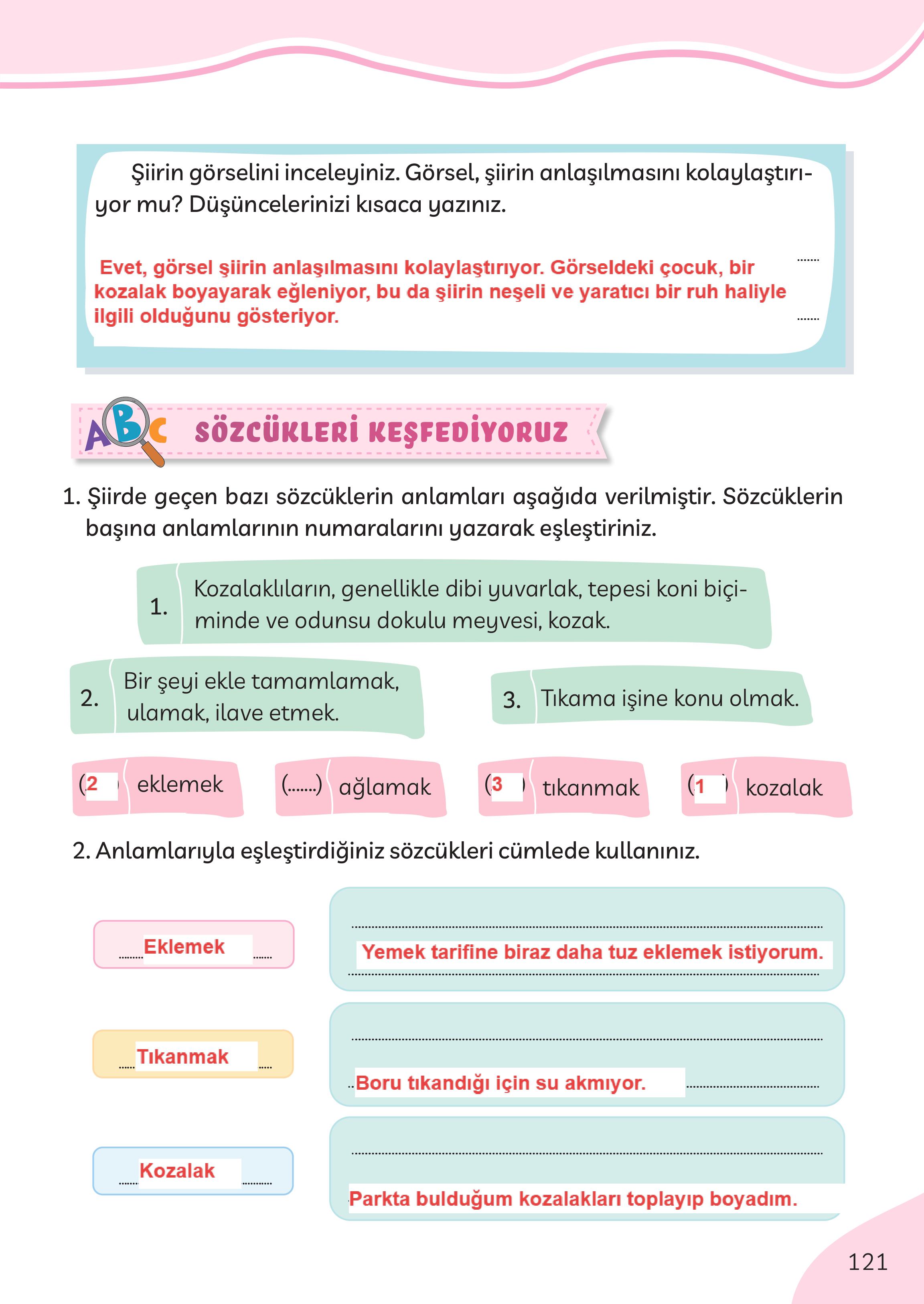 3. Sınıf Meb Yayınları Türkçe Ders Kitabı Sayfa 121 Cevapları