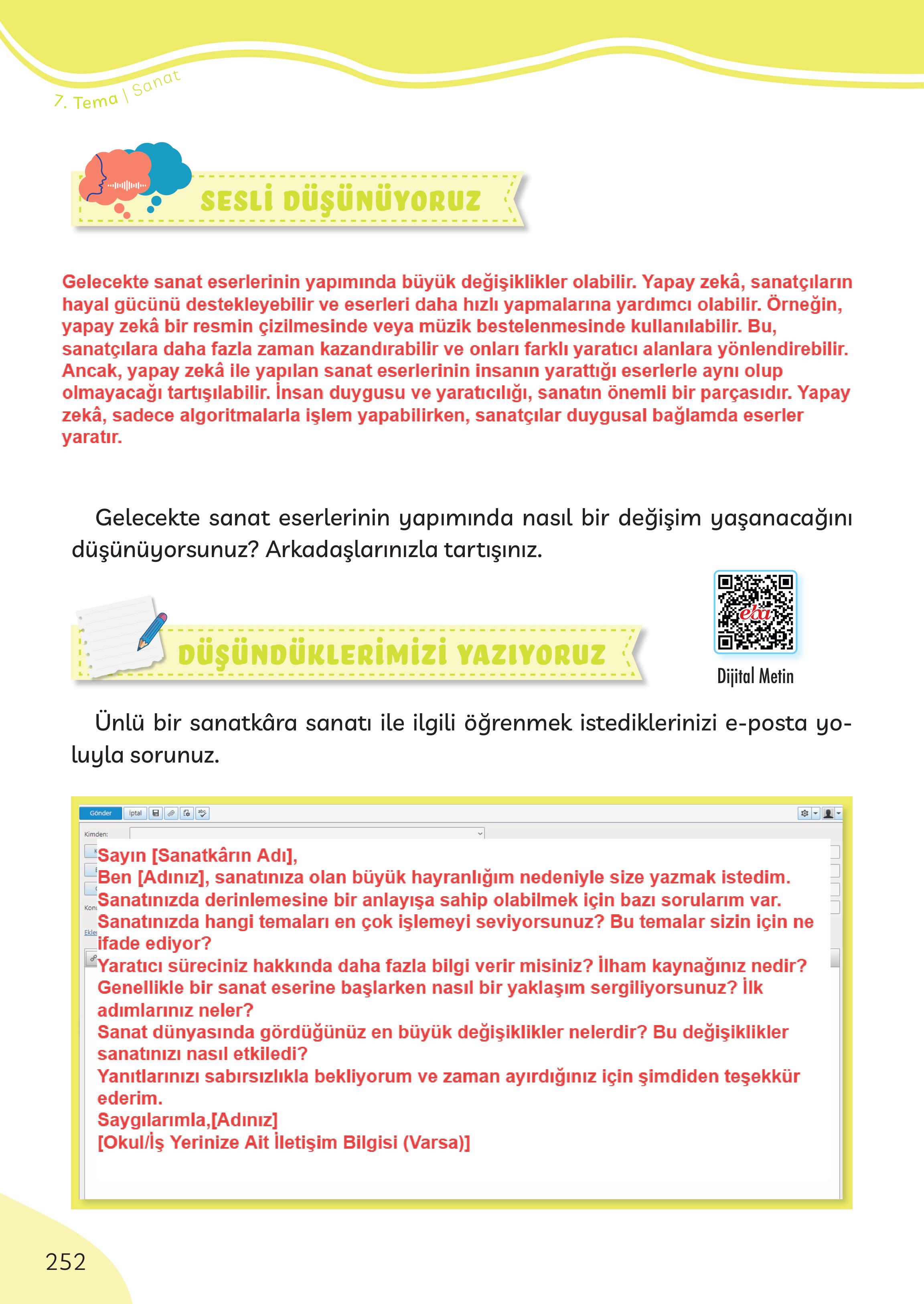 3. Sınıf Meb Yayınları Türkçe Ders Kitabı Sayfa 252 Cevapları