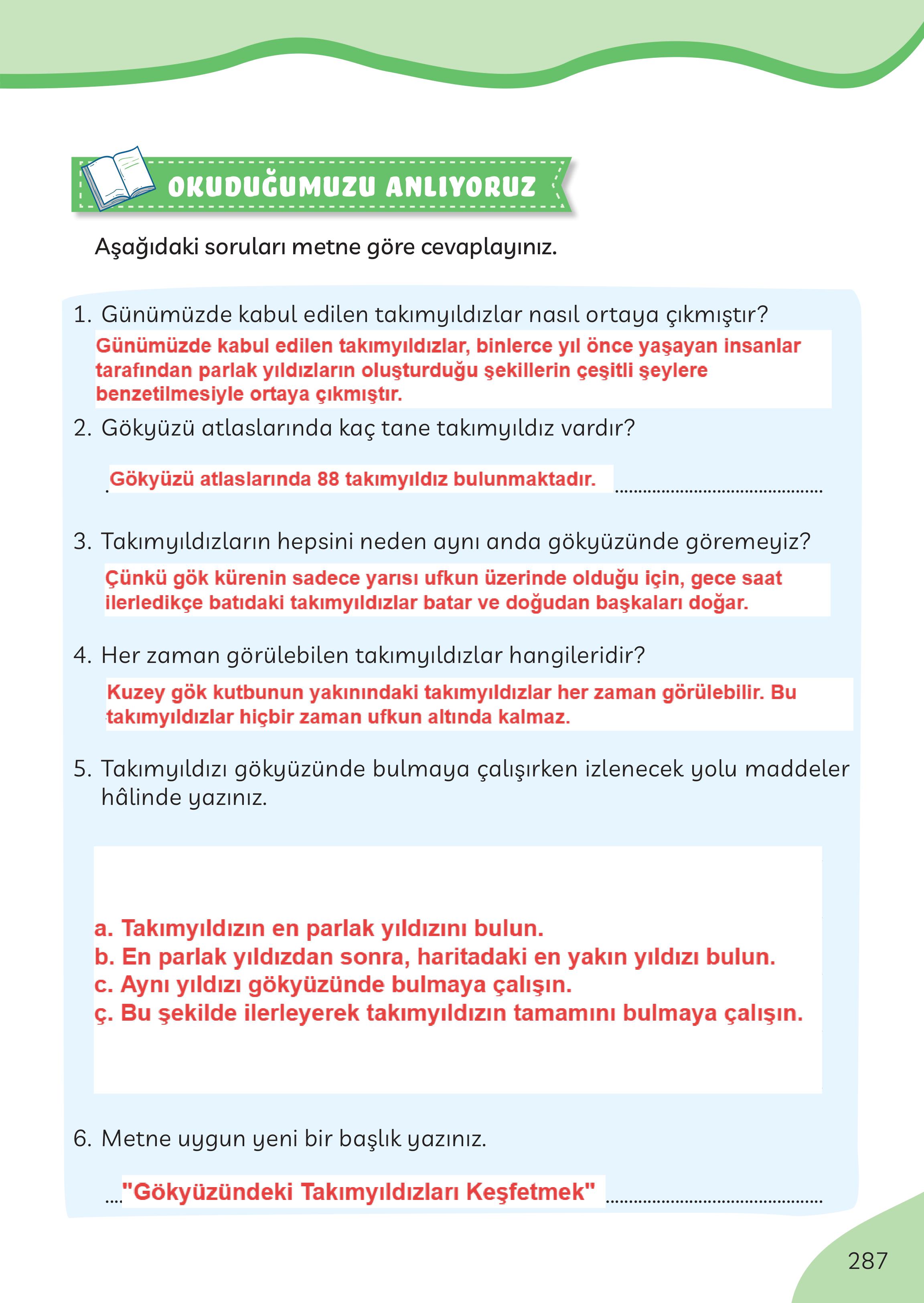 3. Sınıf Meb Yayınları Türkçe Ders Kitabı Sayfa 287 Cevapları 3. Sınıf Meb Yayınları Türkçe Ders Kitabı Sayfa 287 Cevapları