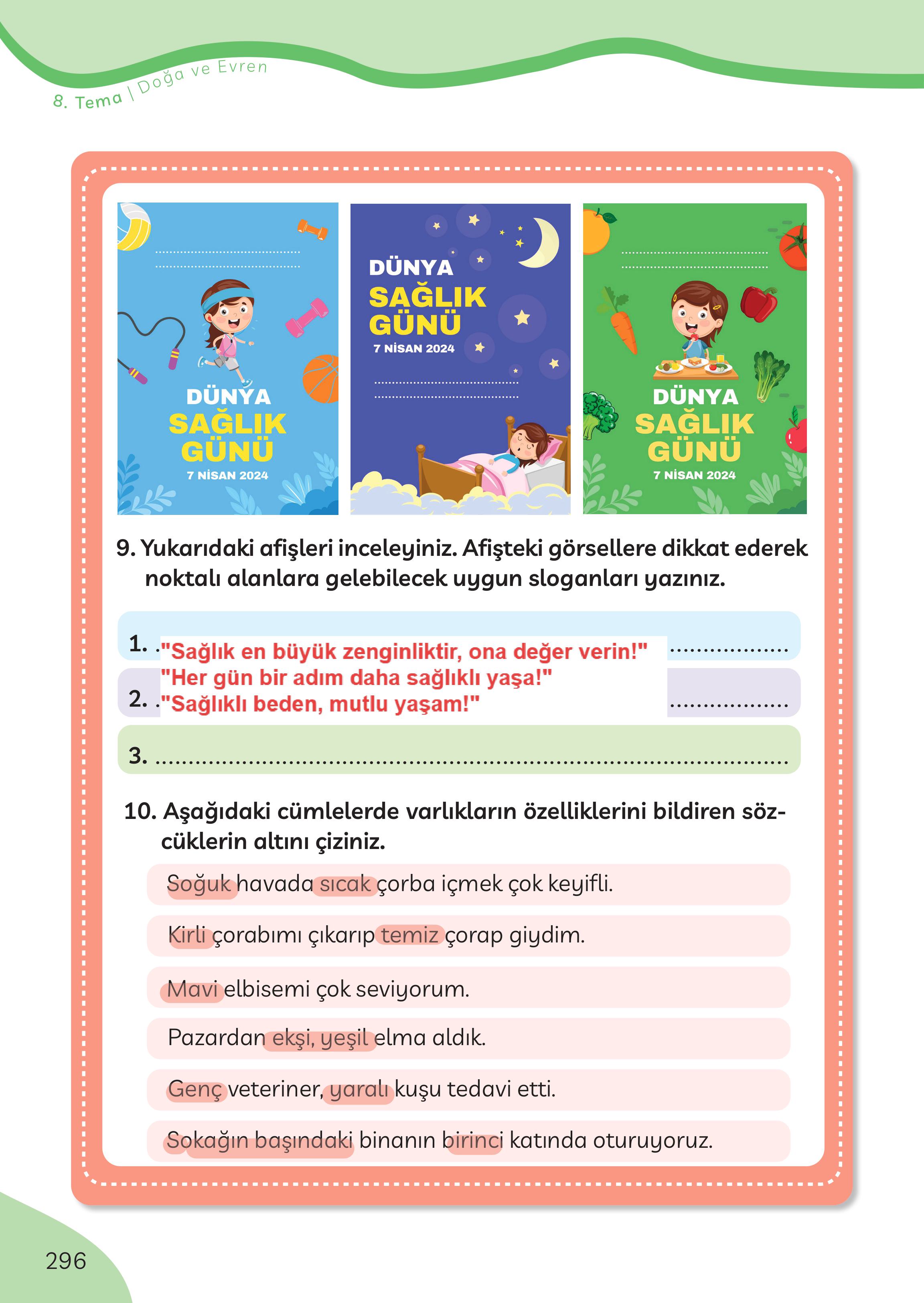 3. Sınıf Meb Yayınları Türkçe Ders Kitabı Sayfa 296 Cevapları