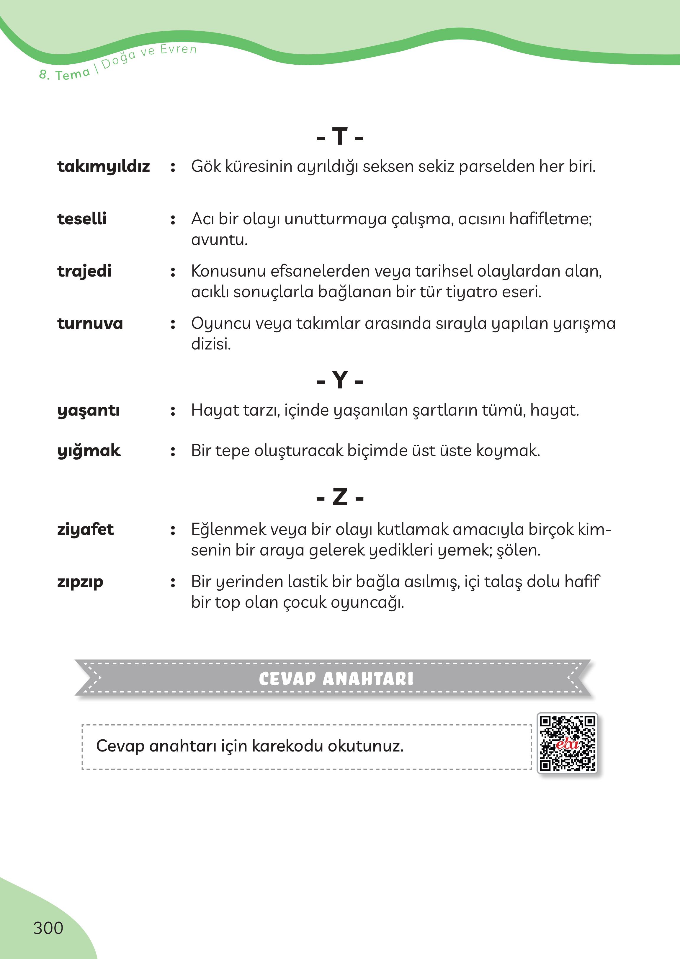 3. Sınıf Meb Yayınları Türkçe Ders Kitabı Sayfa 300 Cevapları