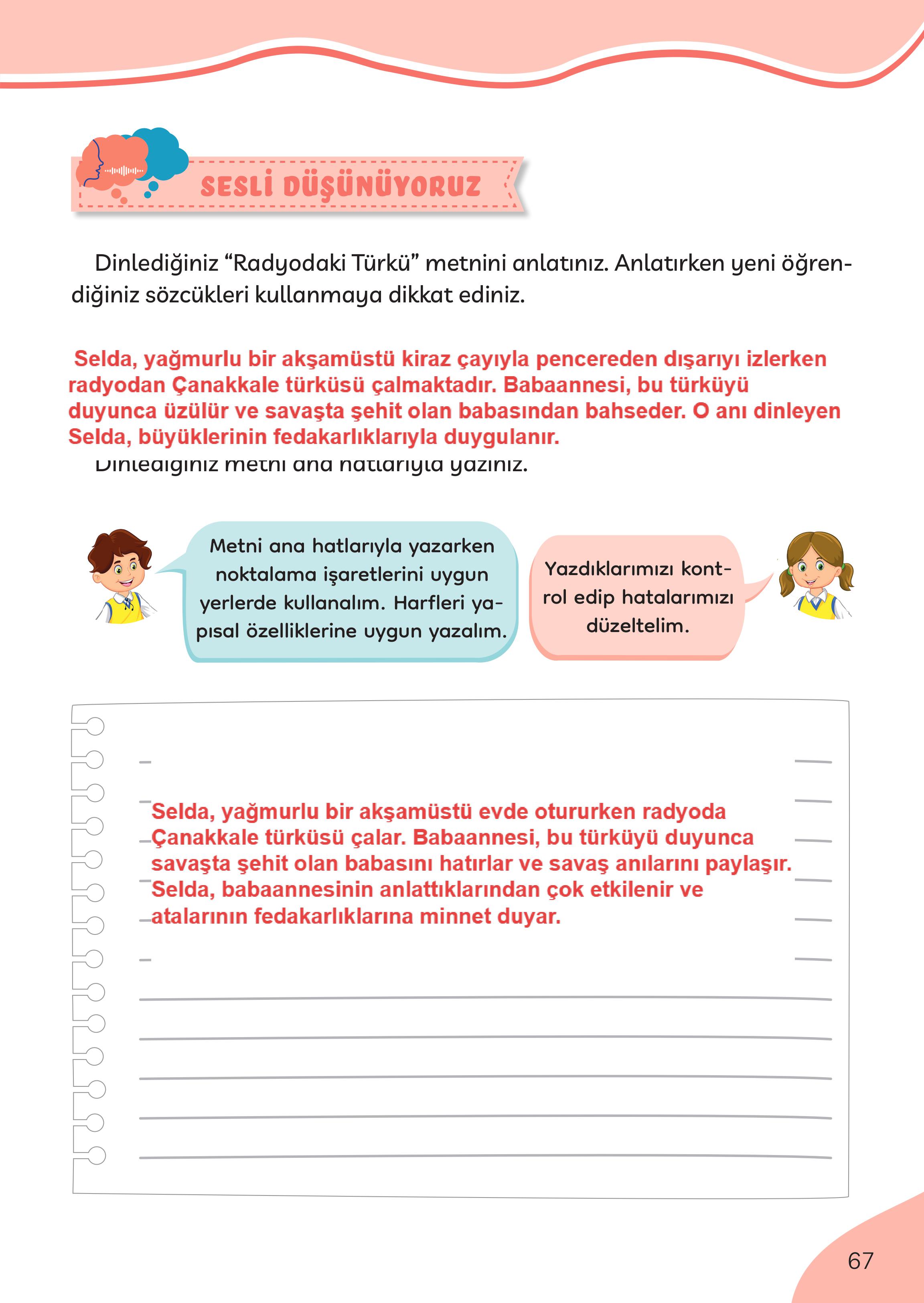 3. Sınıf Meb Yayınları Türkçe Ders Kitabı Sayfa 67 Cevapları